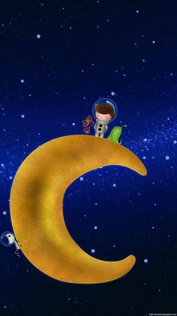 Moon And Stars Space Phone, child astronaut, green alien, SD Phone Wallpaper