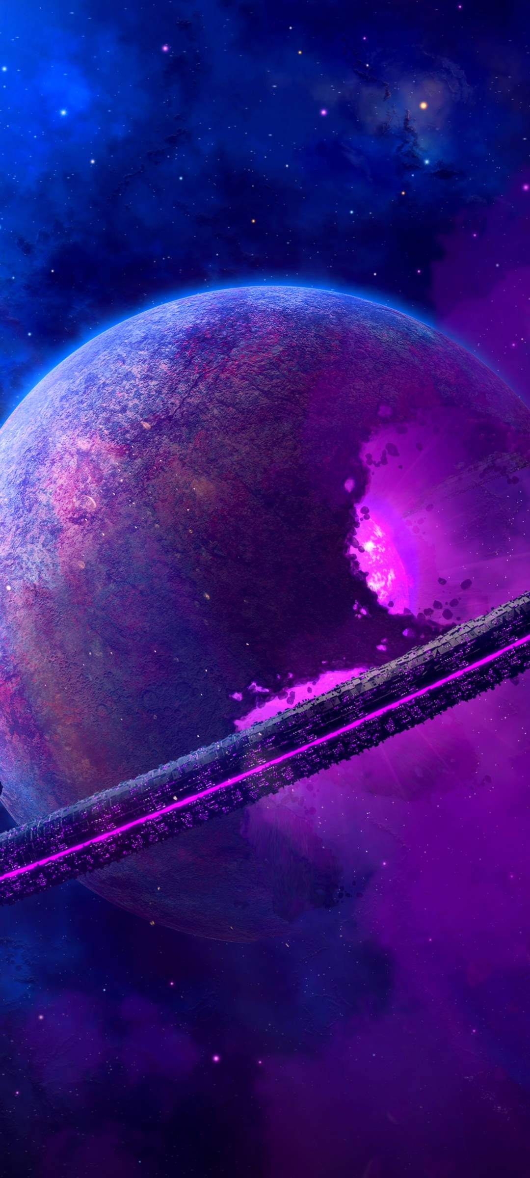 purple planet, bright fissure, dark ring, Full HD Phone Wallpaper