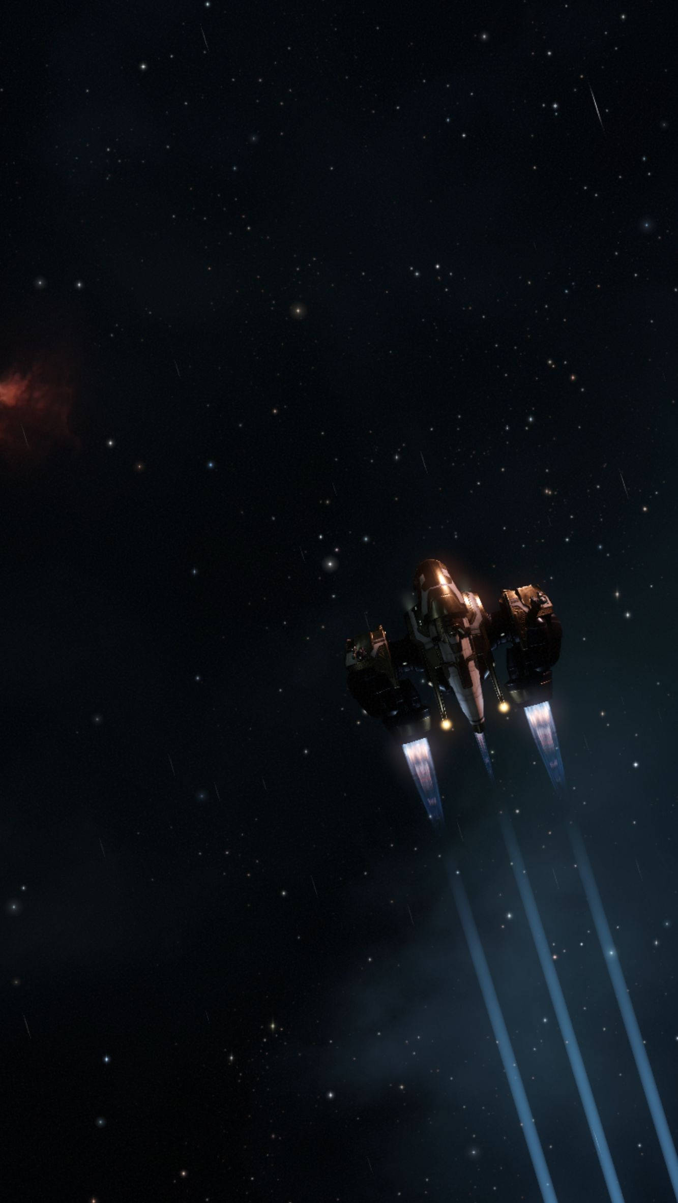 spaceship, glowing blue engines, star-filled cosmic void, Full HD Phone Wallpaper