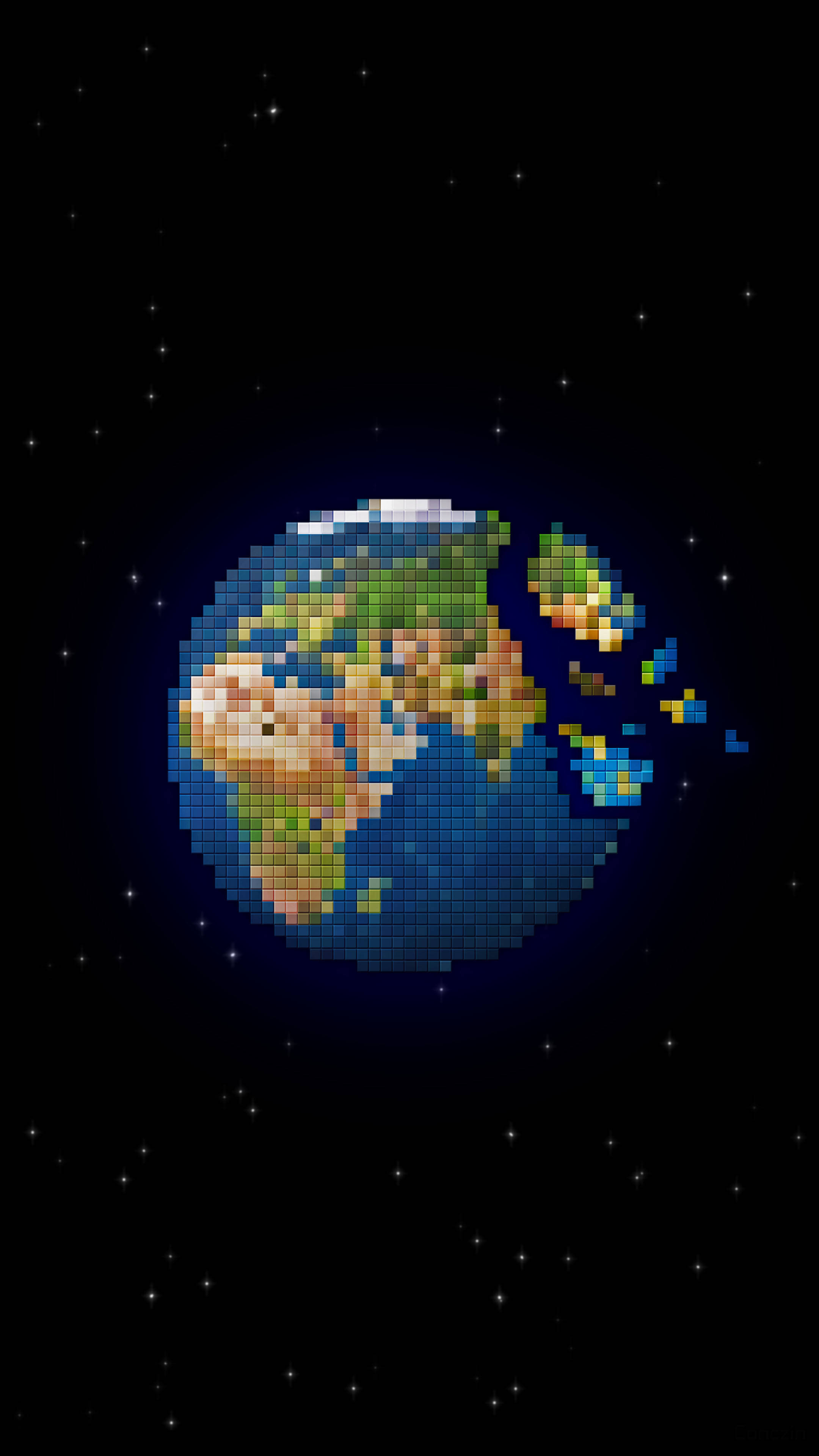 Earth, pixel art, starry space, 4K Phone Wallpaper