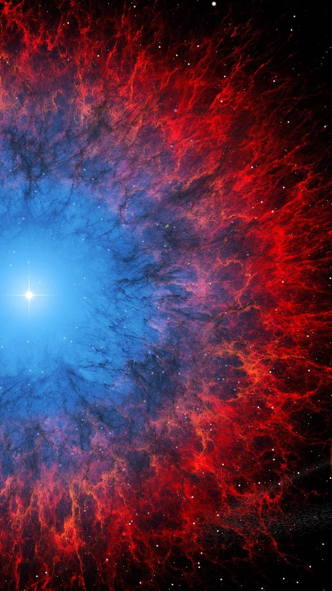 red and blue nebula, fiery red tendrils, deep blue void, Full HD Phone Wallpaper