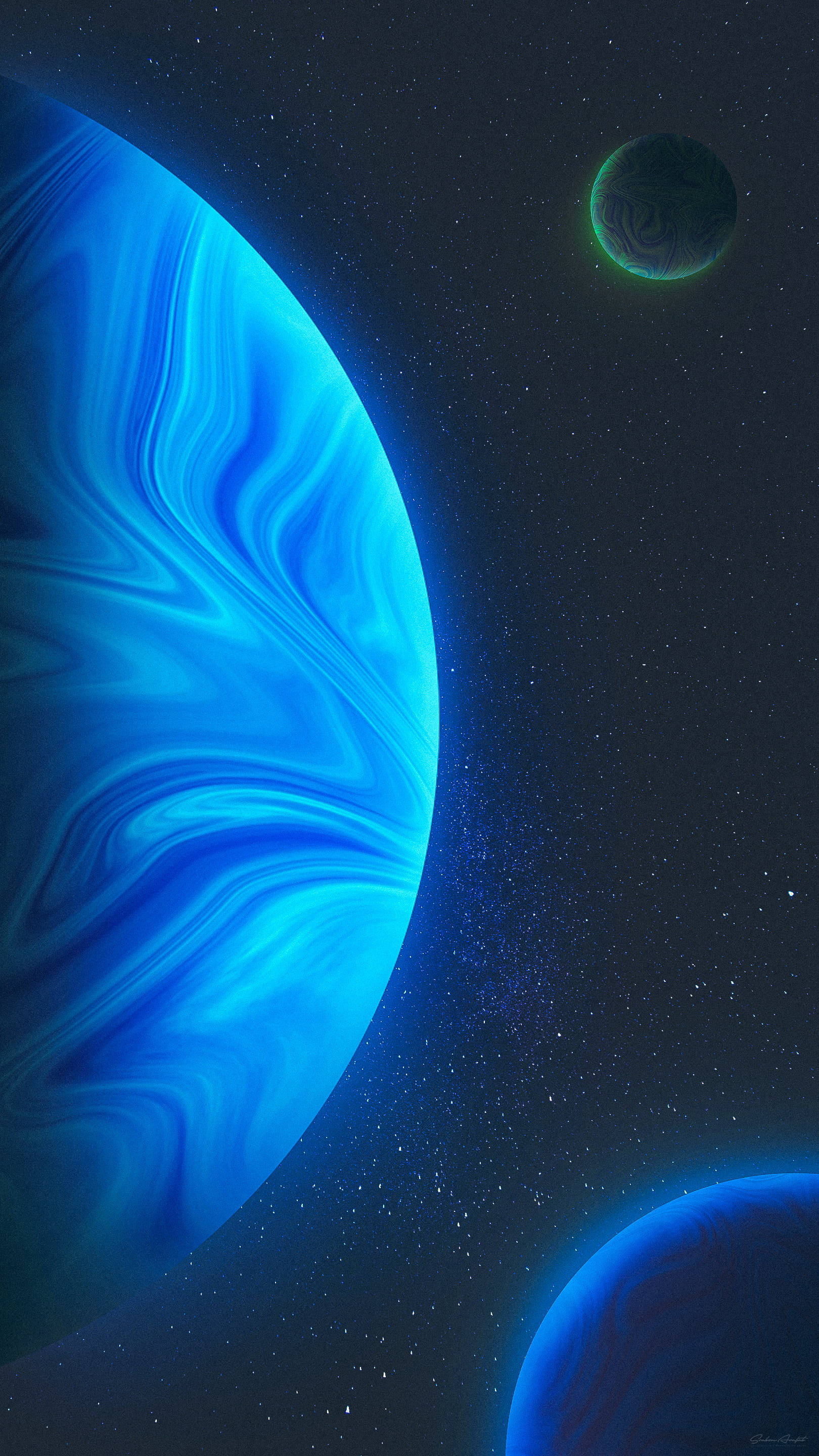 blue planets space phone, swirling blue planet, starry void, 2K Phone Wallpaper