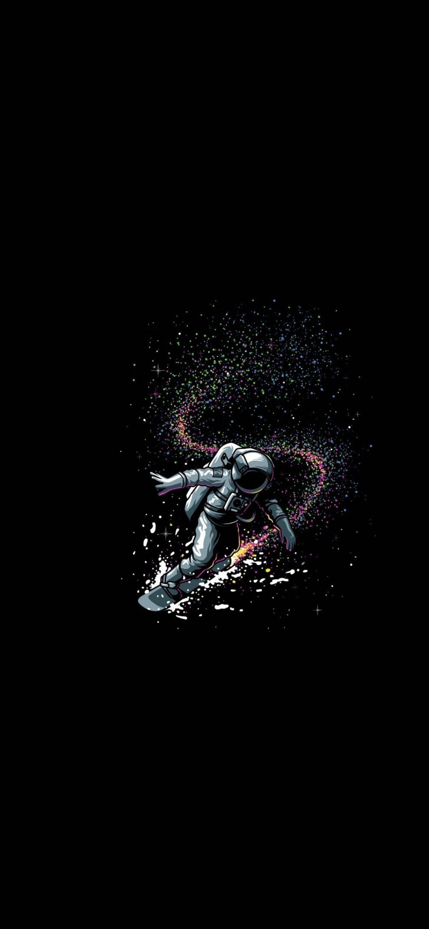 astronaut, cosmic wave, starry black void, 2K Phone Wallpaper