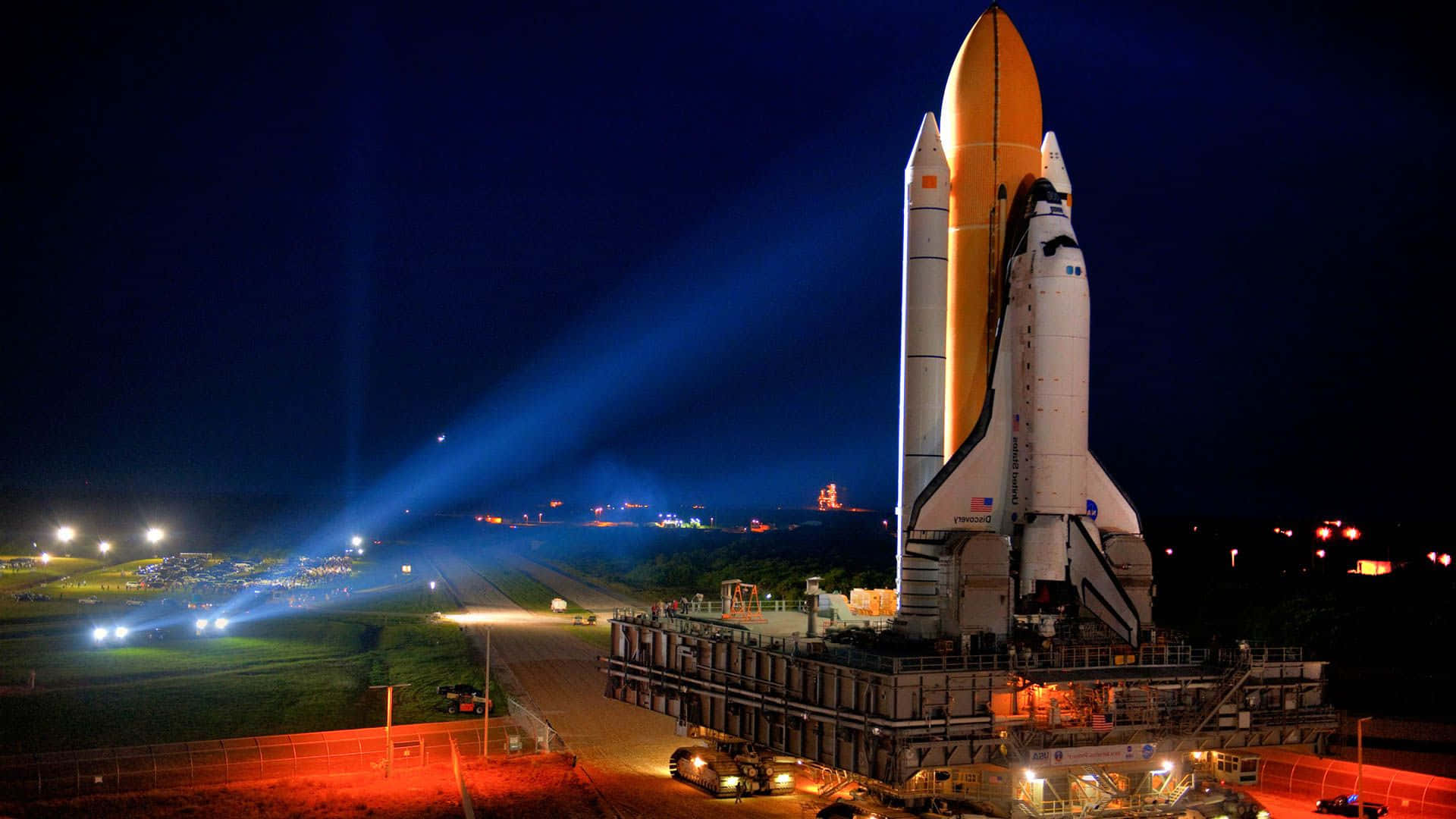 Space Shuttle, neon lights, night, Full HD Desktop Wallpaper