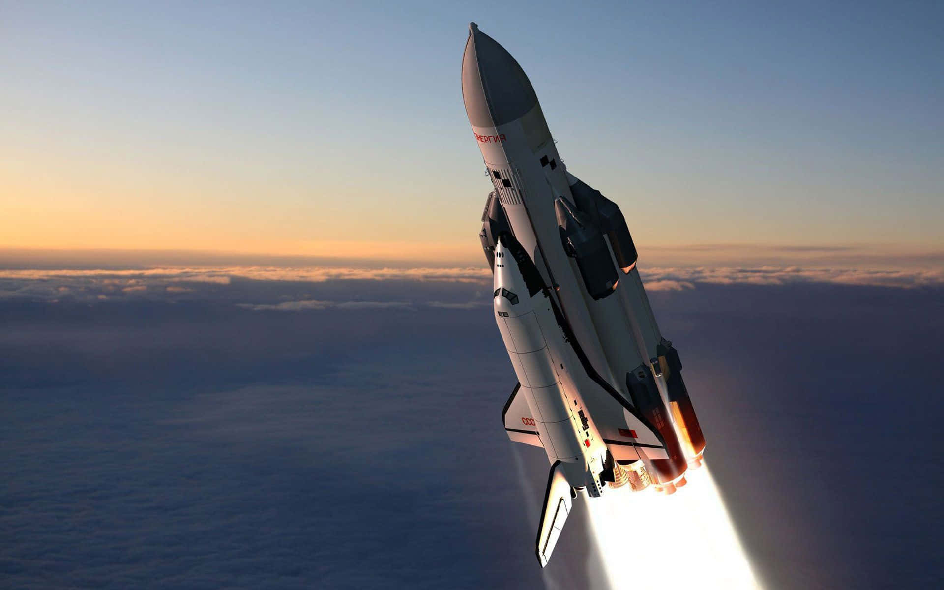 space shuttle, sunset, clouds, Full HD Desktop Wallpaper