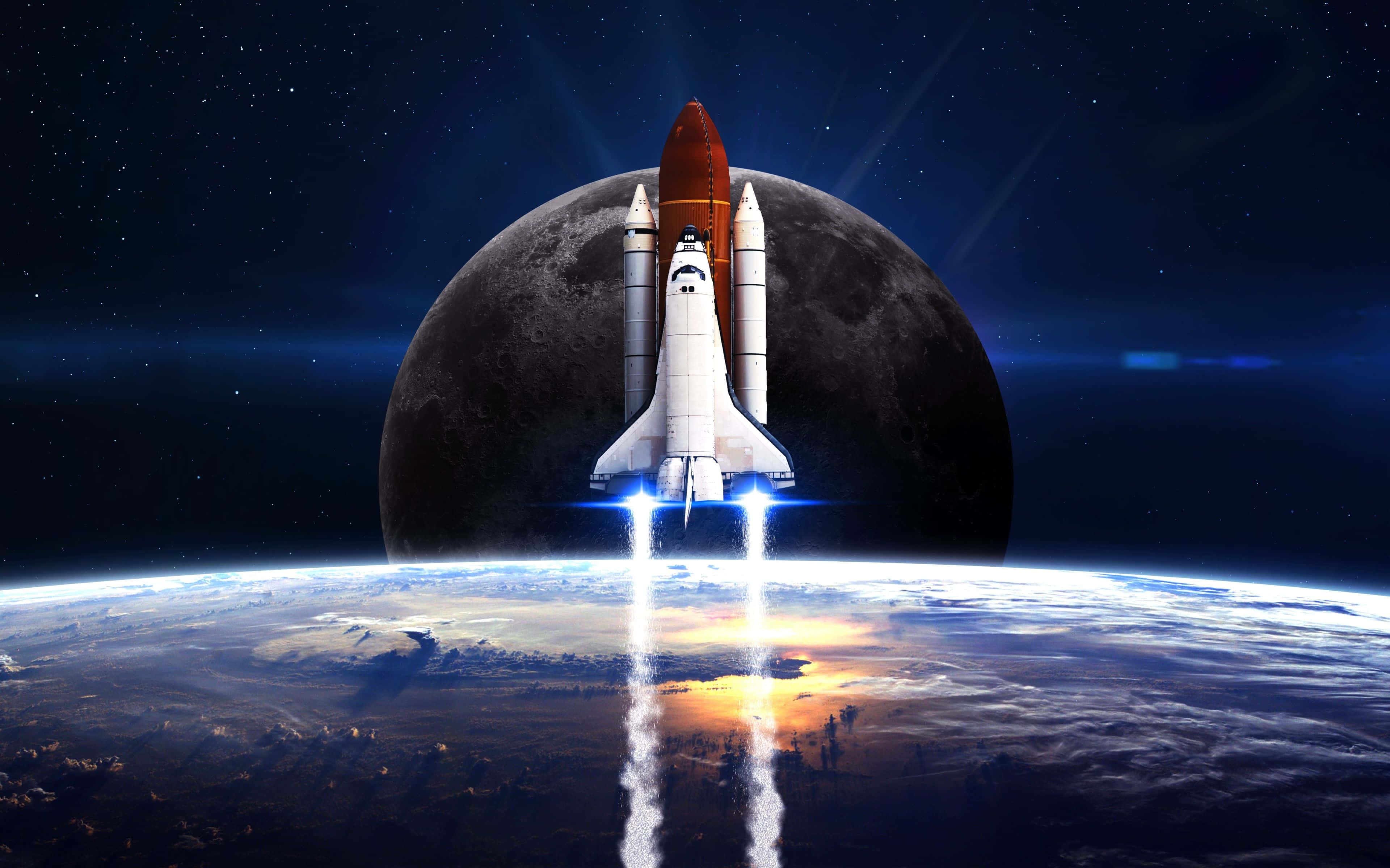 space shuttle, moon, starry sky, 4K Desktop Wallpaper