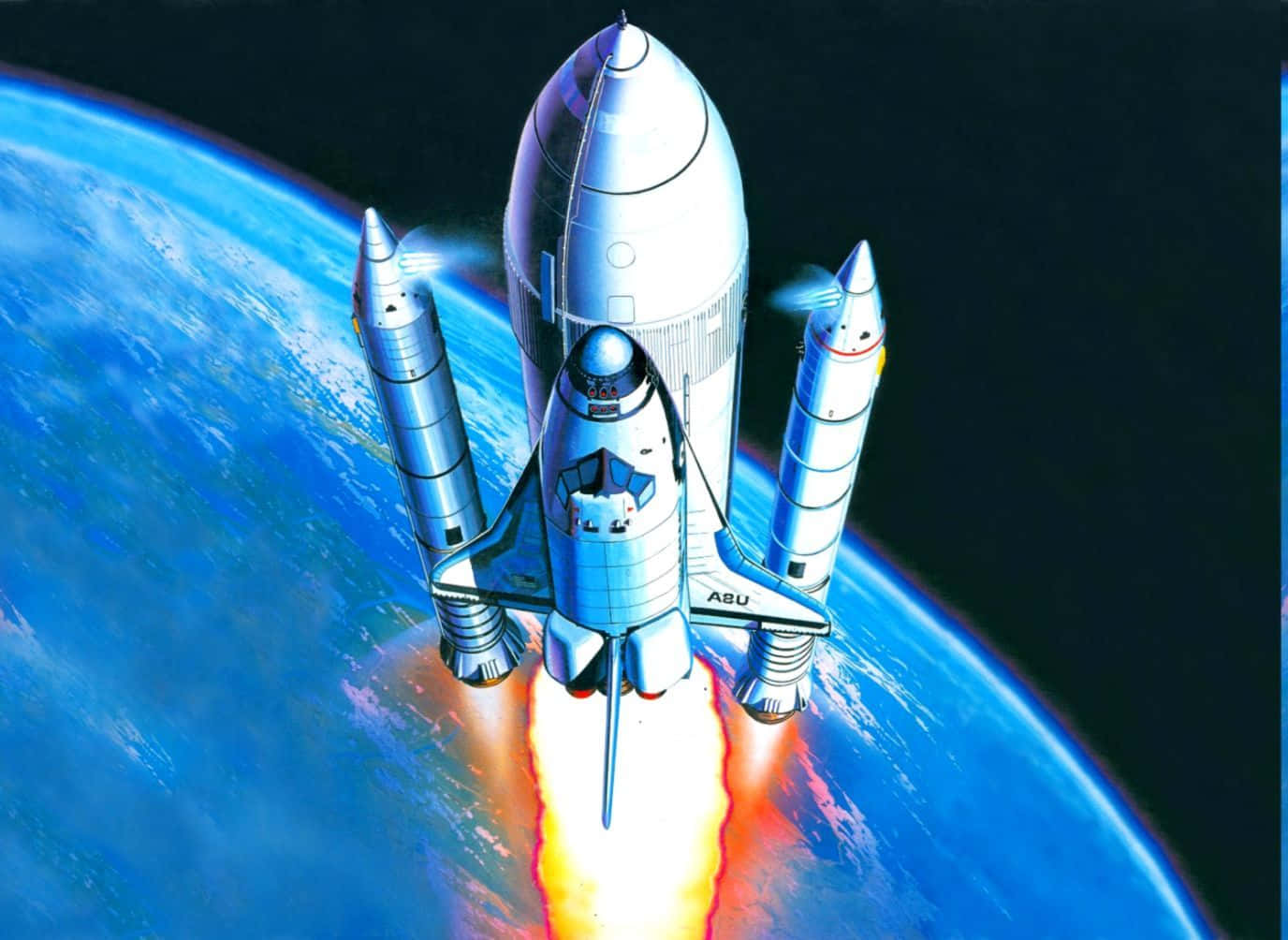 space shuttle, booster rockets, Earth's curved blue horizon, HD Desktop Wallpaper