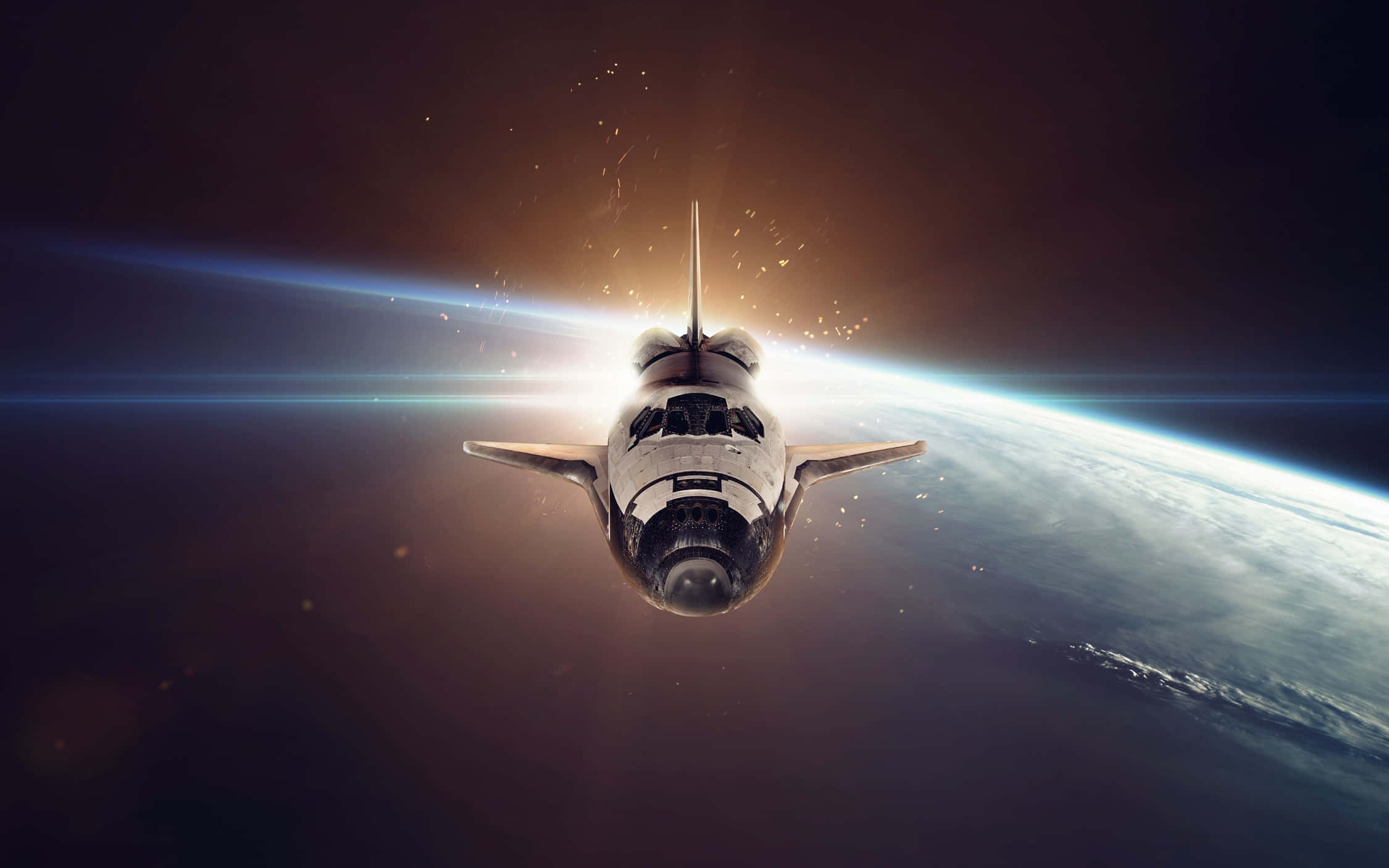 space shuttle, Earth's curved horizon, golden sunrise light, Full HD Desktop Wallpaper