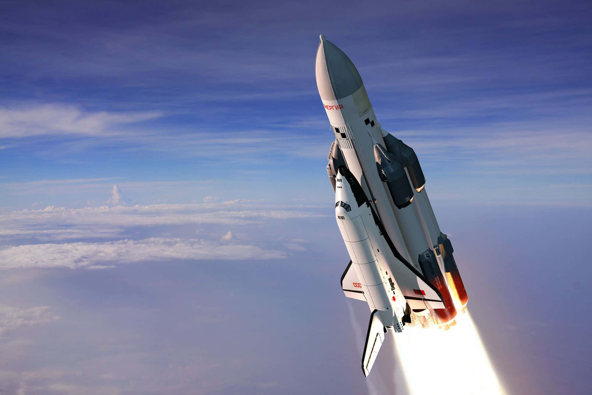 Space shuttle, blue sky, clouds, Full HD Desktop Wallpaper