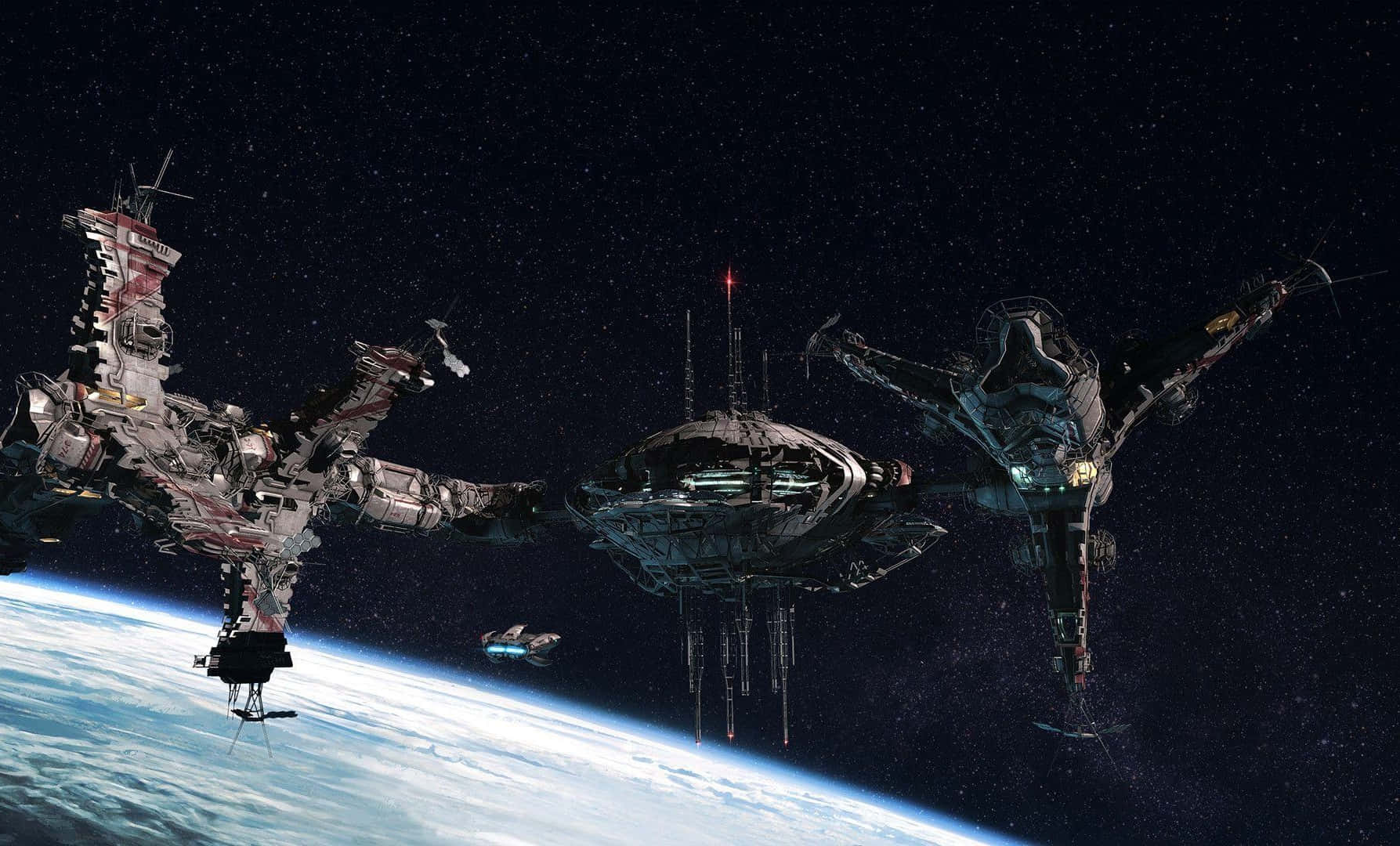 Space Station, Earth, curved blue atmosphere, HD Desktop Wallpaper