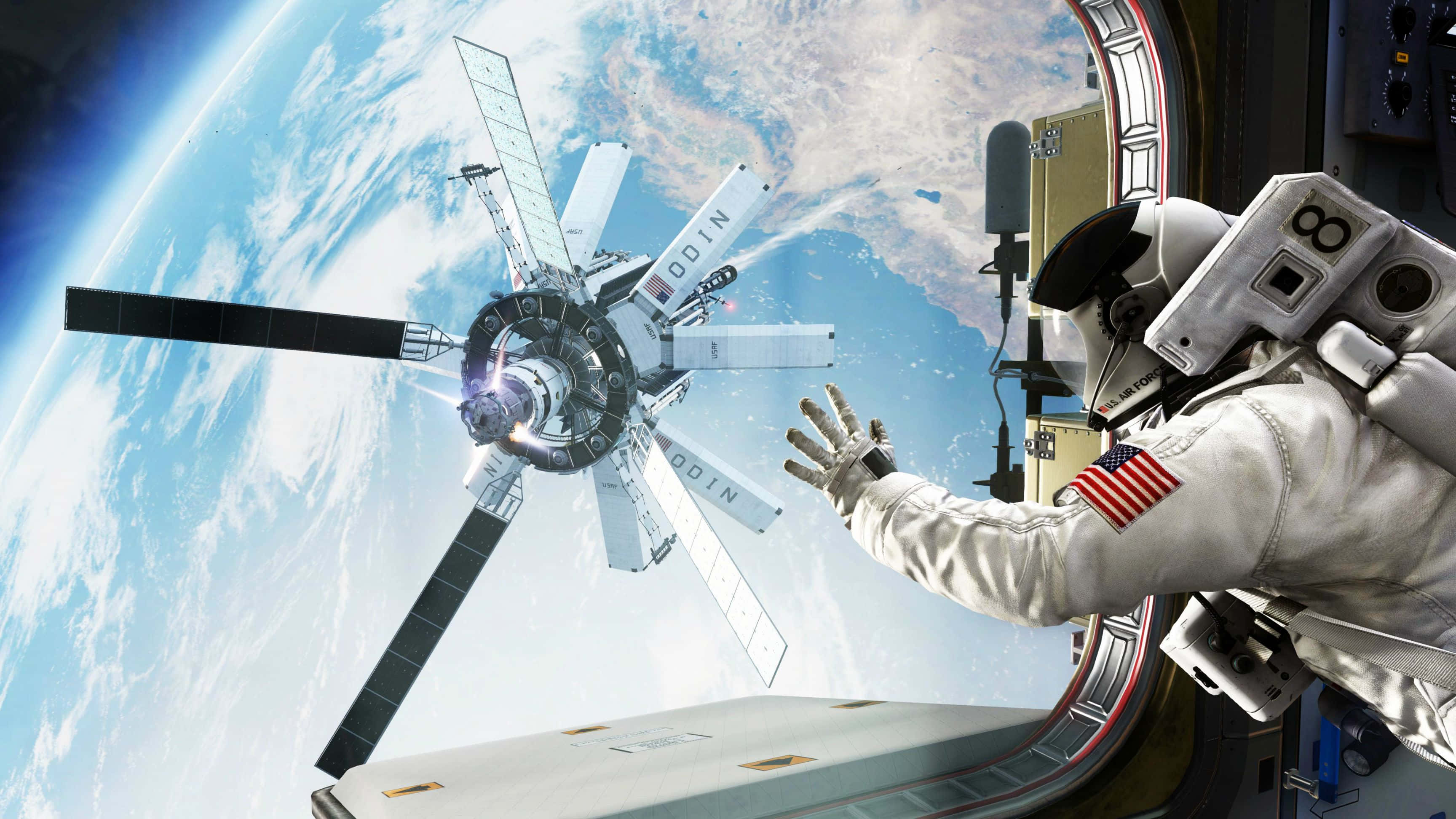 Space Station, Earth, astronaut, 2K Desktop Wallpaper