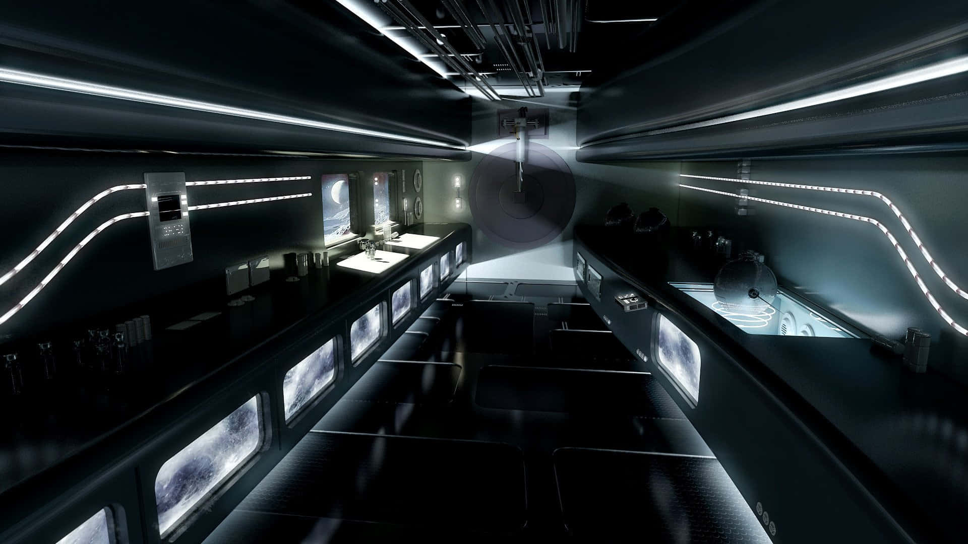 Space Station, 1920 x 1080, glowing white LED strips, Full HD Desktop Wallpaper
