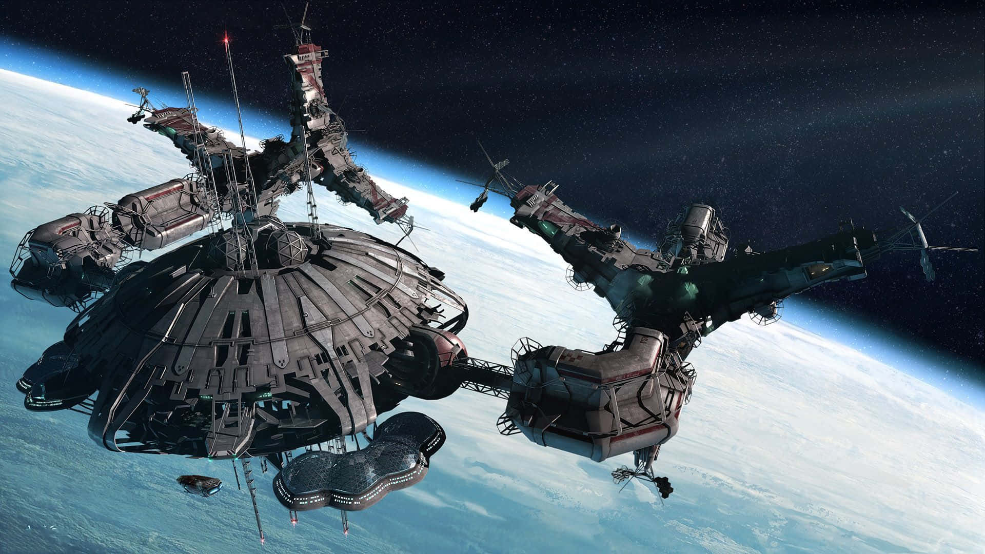 space station, 1920 x 1080, glowing lights, Full HD Desktop Wallpaper