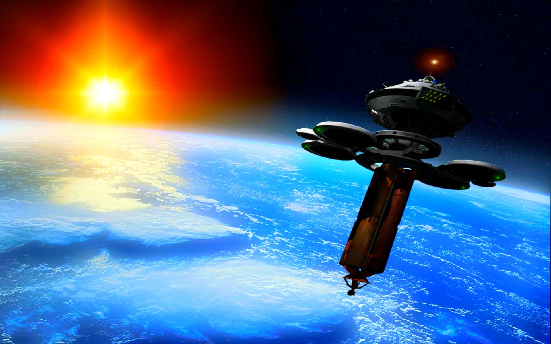 space station, Earth, sunrise, Full HD Desktop Wallpaper