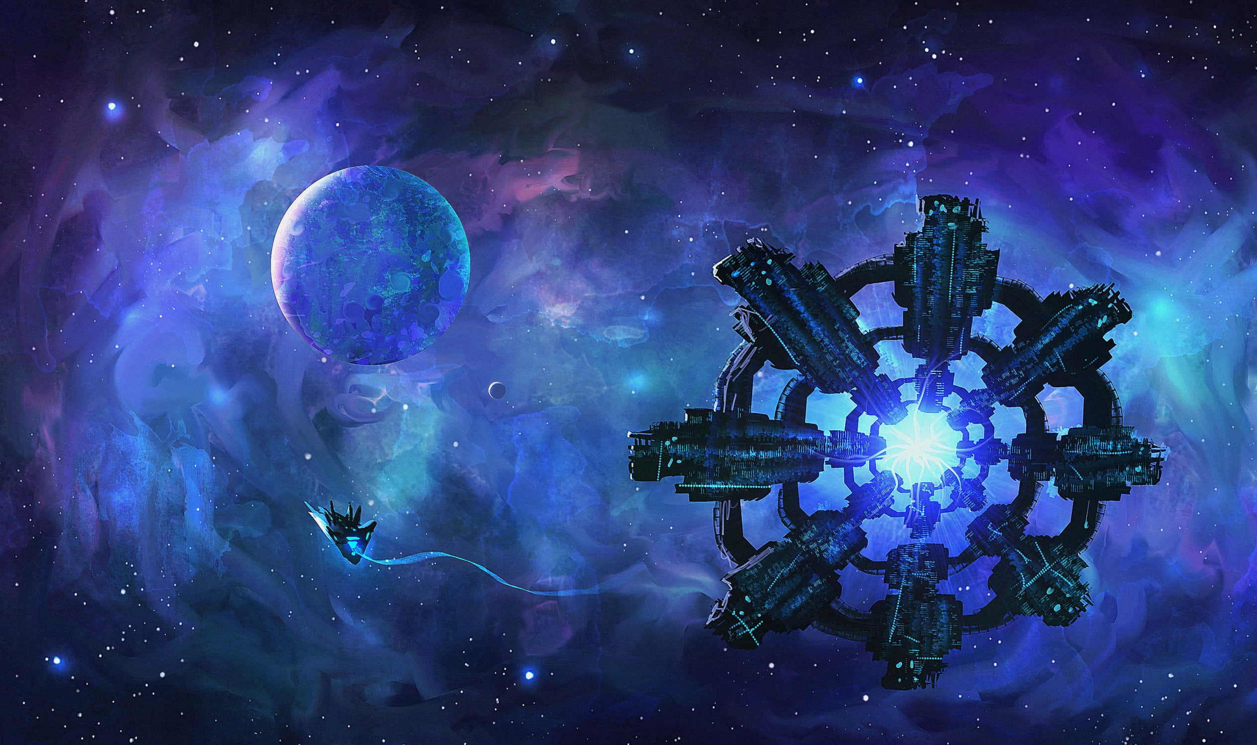 Space Station, Earth, cosmic nebulae, Full HD Desktop Wallpaper