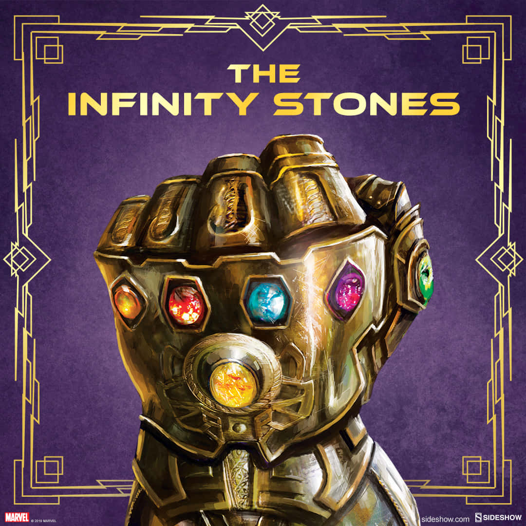 Space Stone, golden armored gauntlet, six glowing infinity stones, SD Desktop Wallpaper