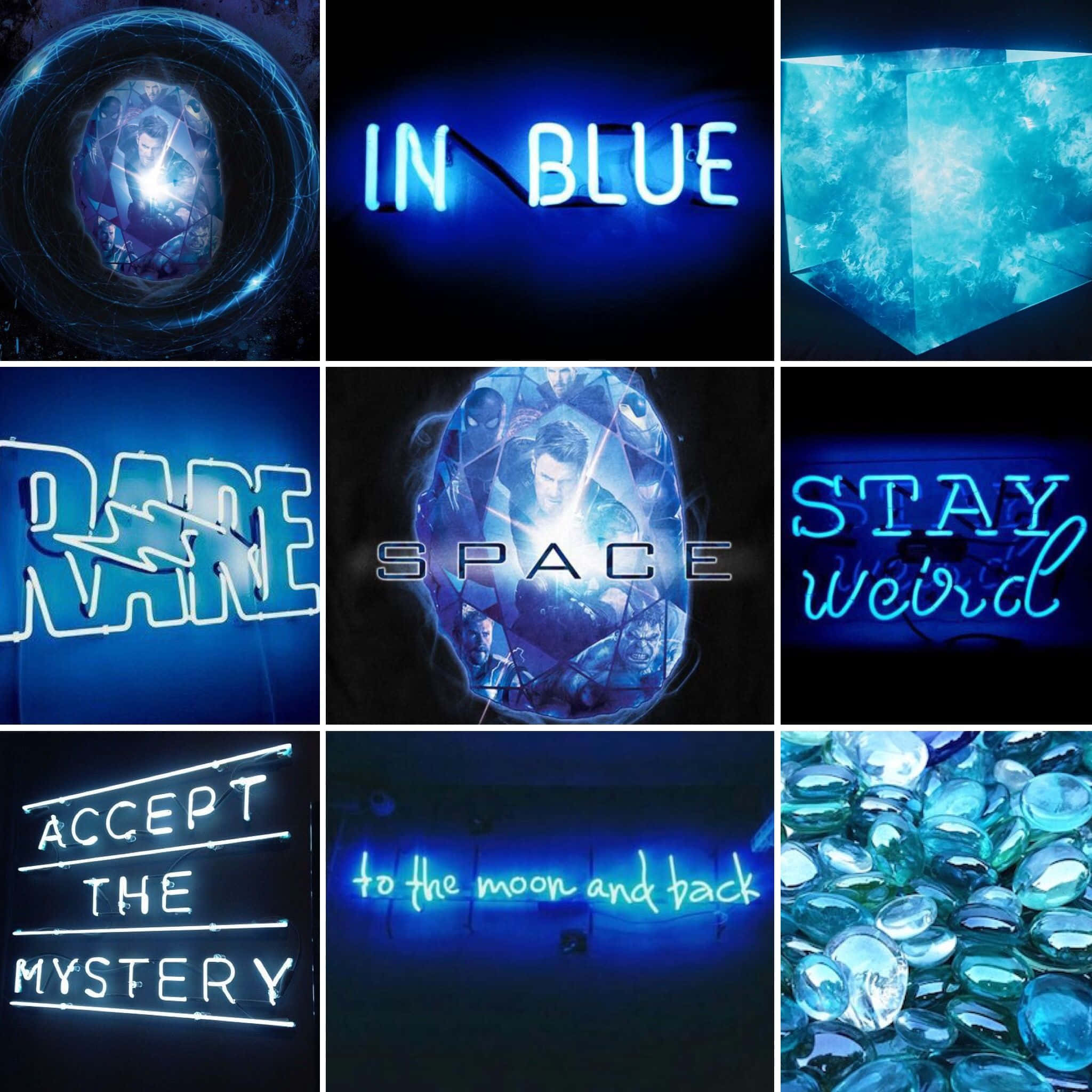 Space Stone, glowing blue neon signs, crystalline gems, Full HD Desktop Wallpaper
