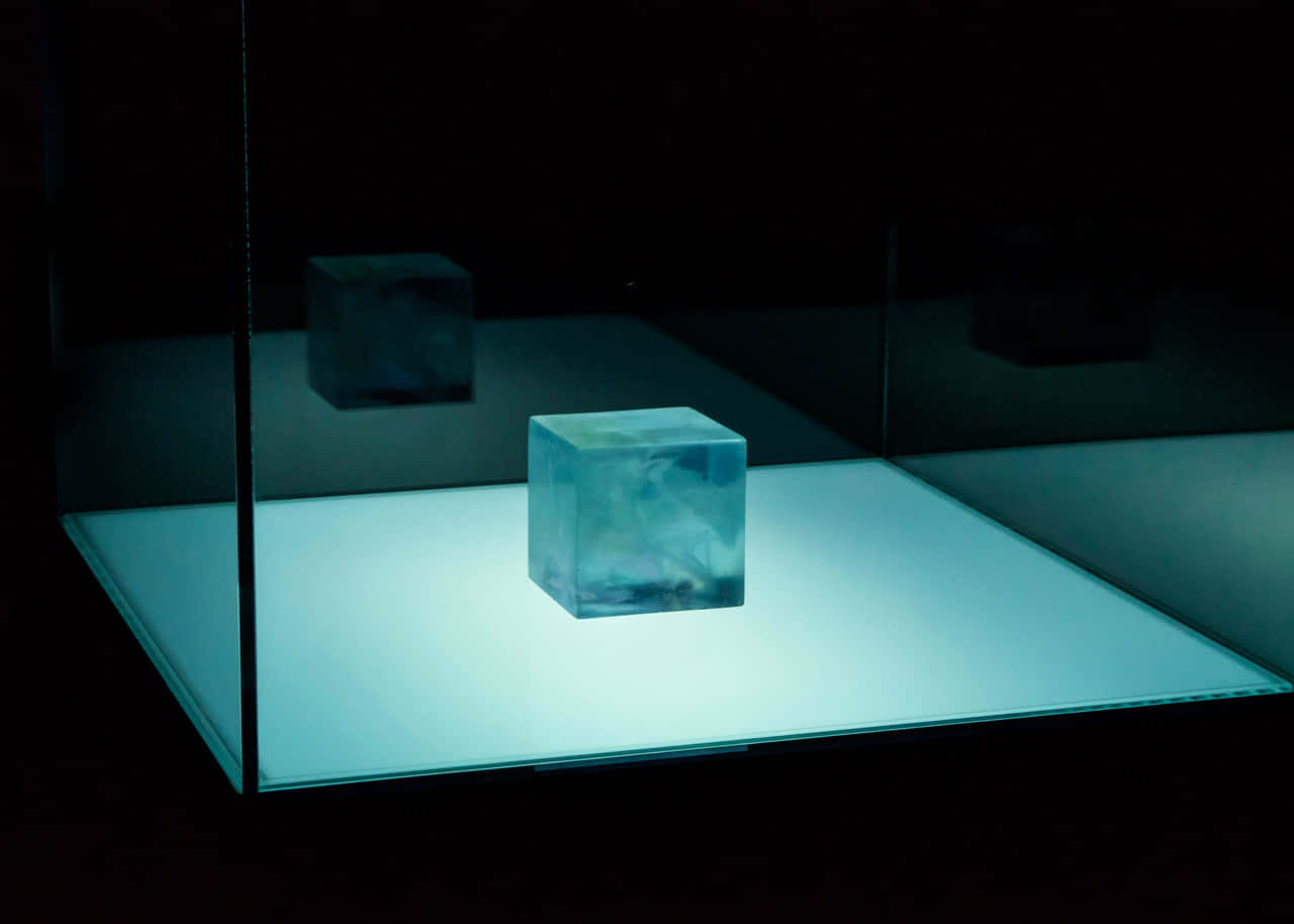 Space Stone, translucent cube, bright white platform, HD Desktop Wallpaper