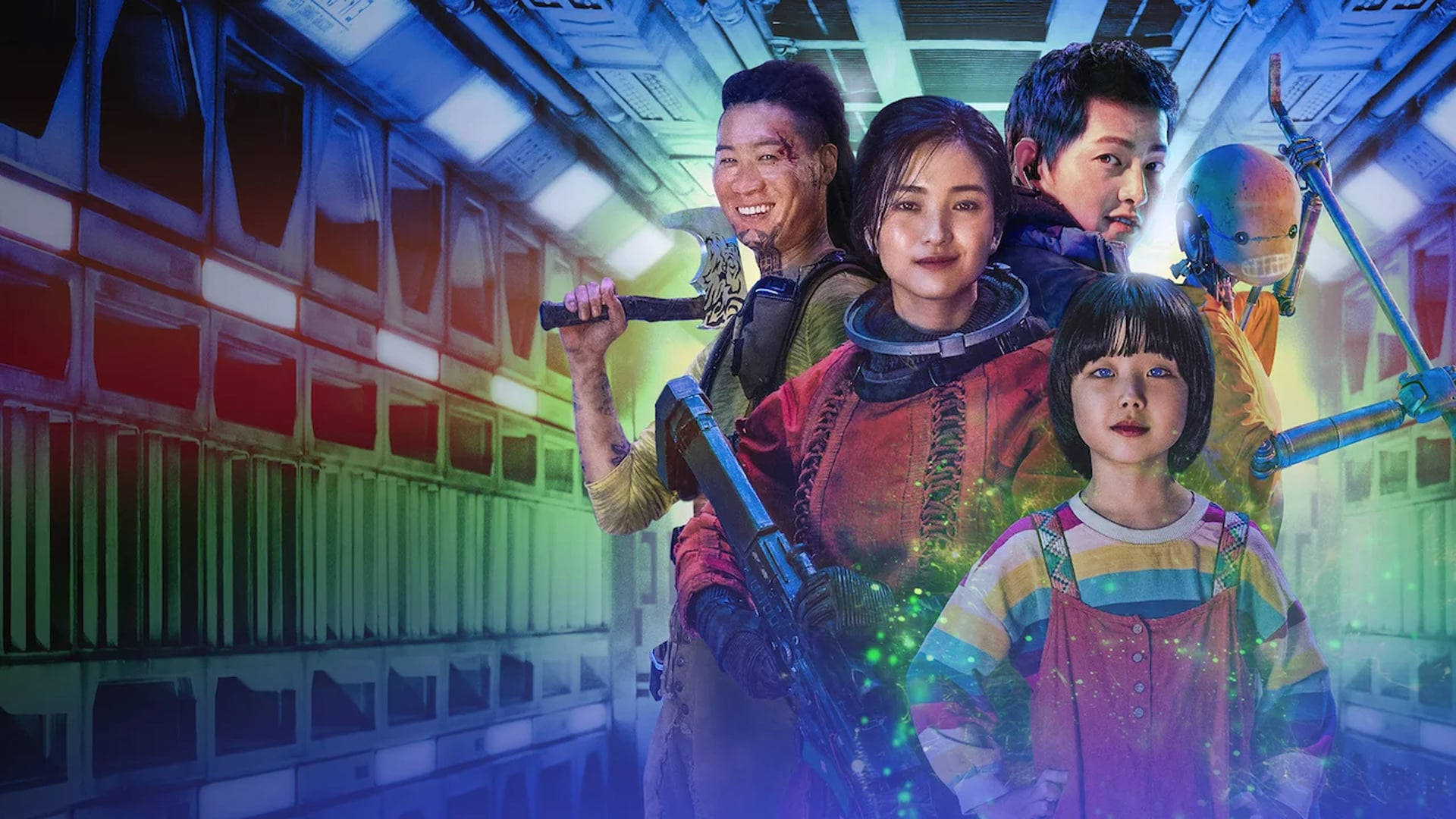 Space Sweepers, family of four, futuristic spaceship corridor, Full HD Desktop Wallpaper