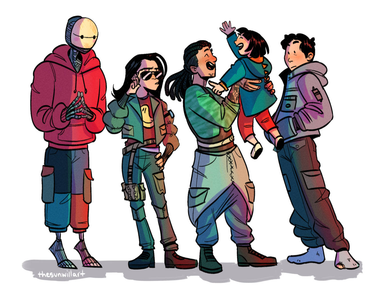 Space Sweepers, colorful cartoon illustration, five diverse characters, HD Desktop Wallpaper