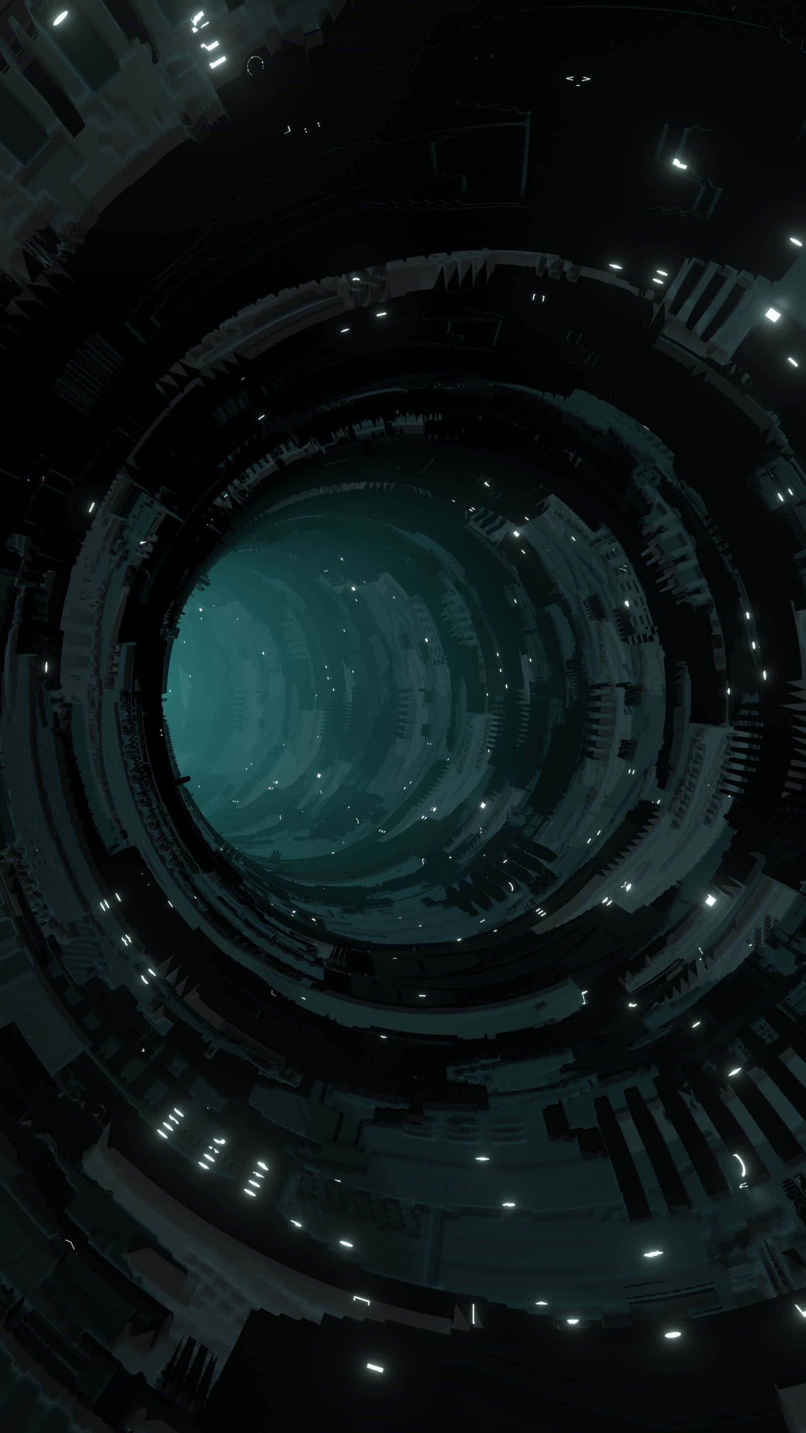 space technology, futuristic spiral tunnel, glowing teal center, 2K Phone Wallpaper