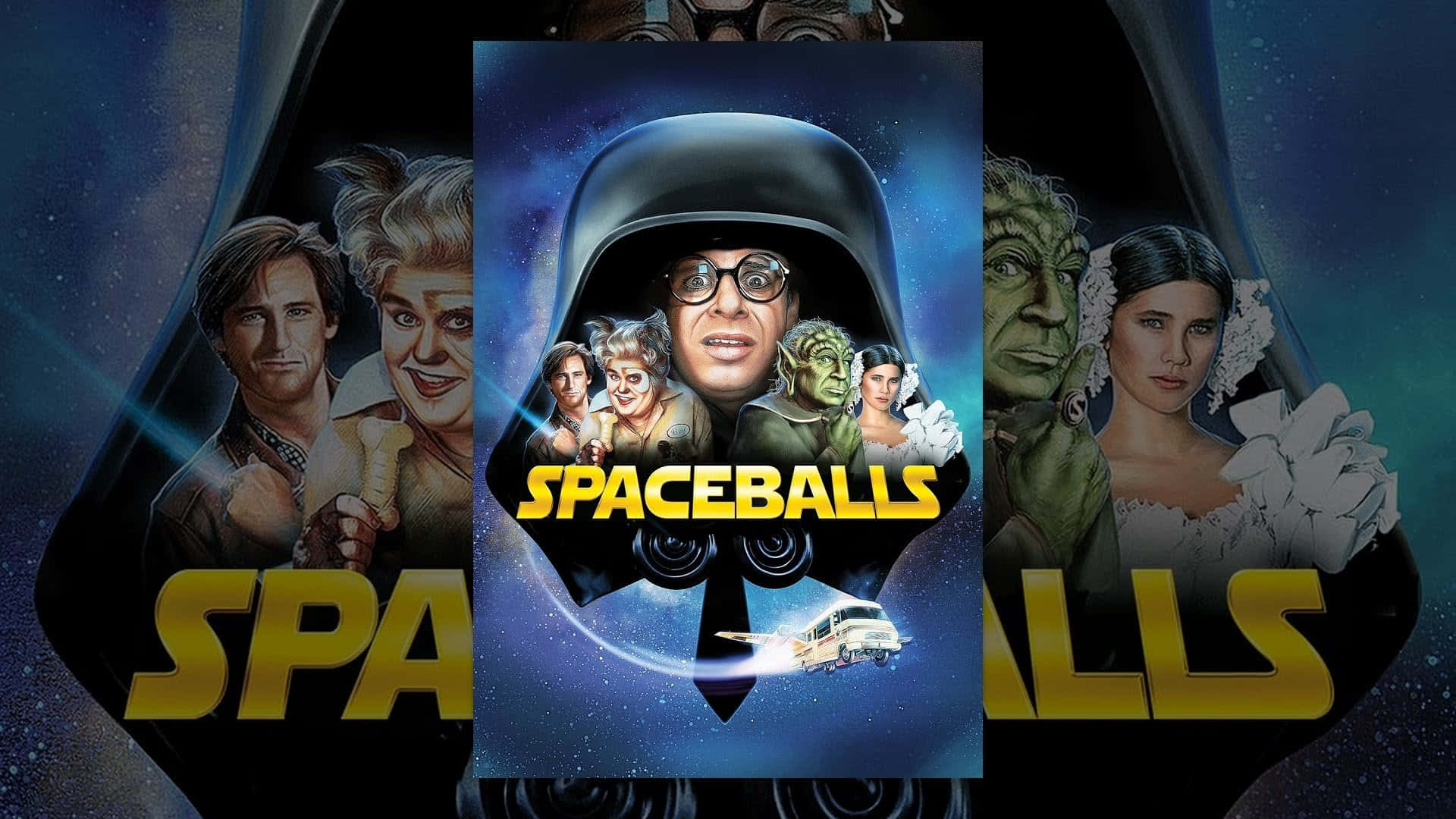 Spaceballs, space helmets, starry cosmic backdrop, Full HD Desktop Wallpaper