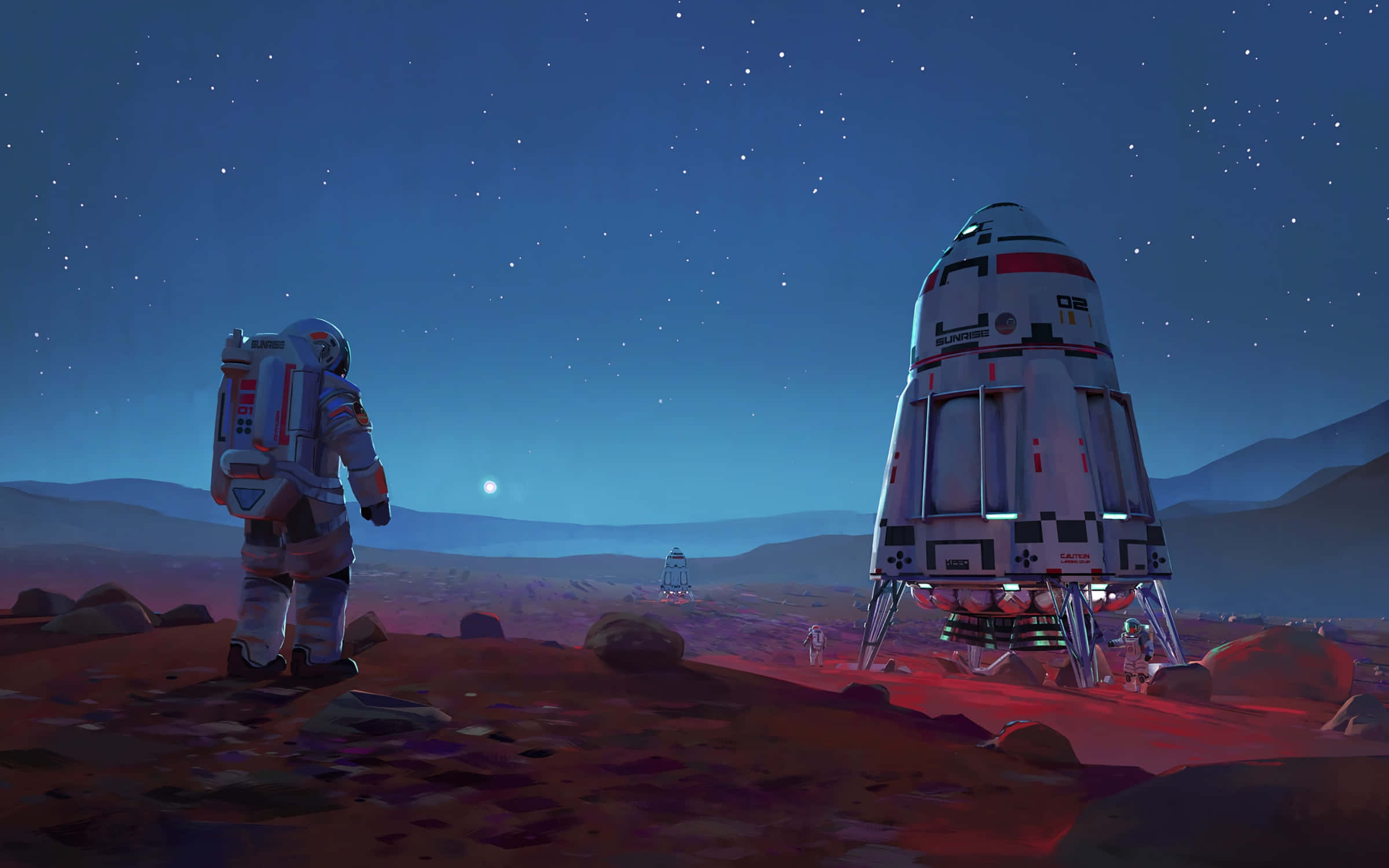 Futuristic Spacecraft, red alien planet, starly sky, Full HD Desktop Wallpaper