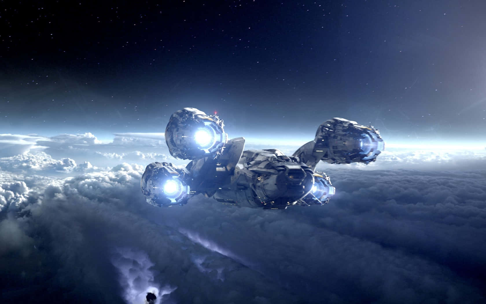 spacecraft, futuristic spaceship, glowing engines, HD Desktop Wallpaper
