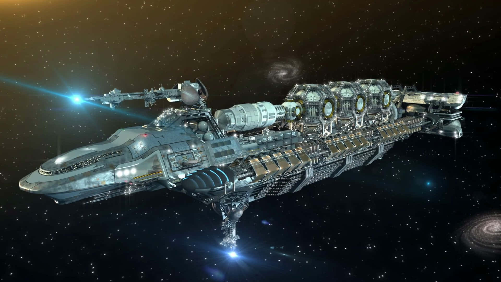 Spacecraft, futuristic spaceship, glowing engines, Full HD Desktop Wallpaper