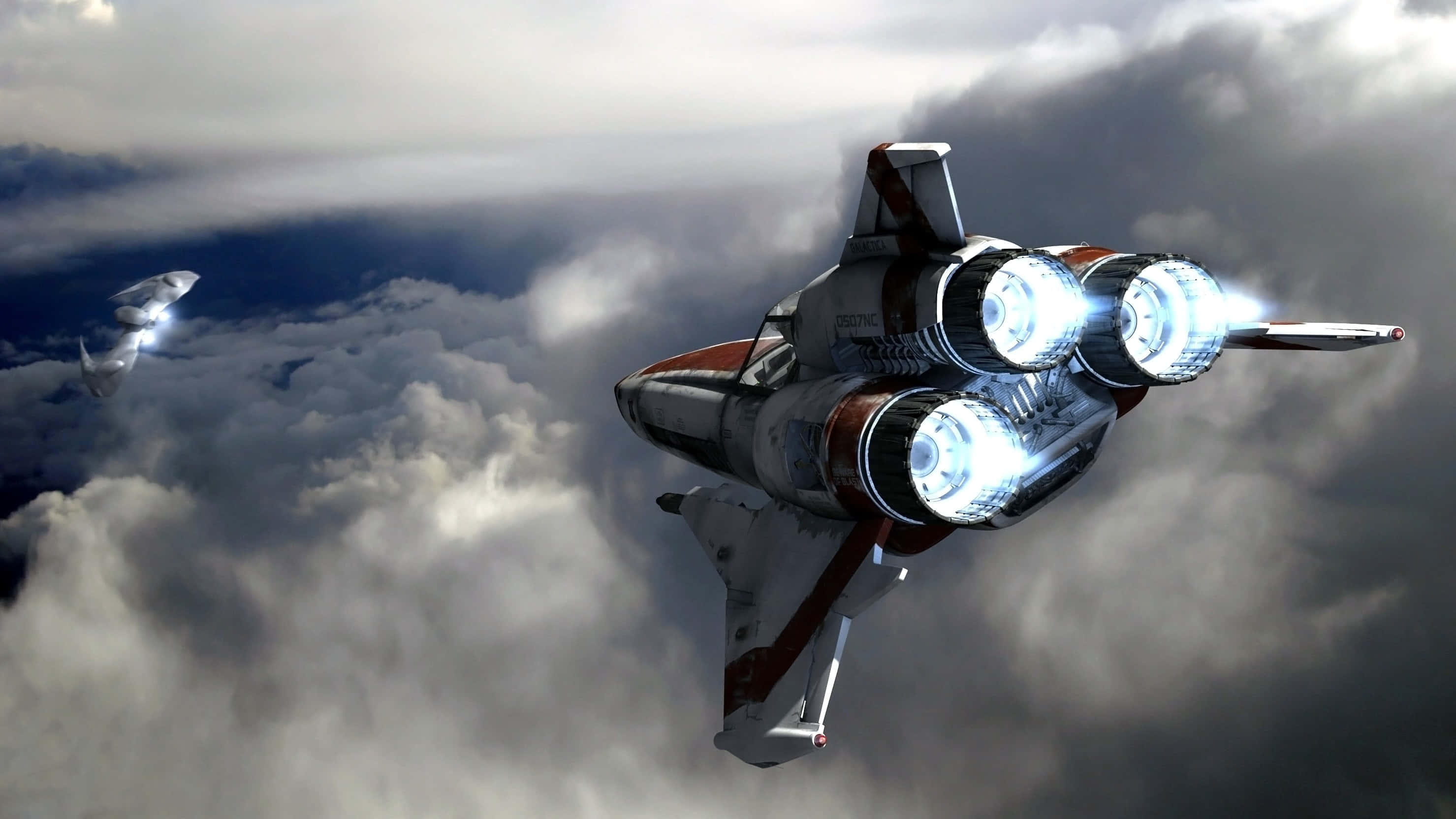 Spacecraft, futuristic fighter jet, glowing engines, 2K Desktop Wallpaper