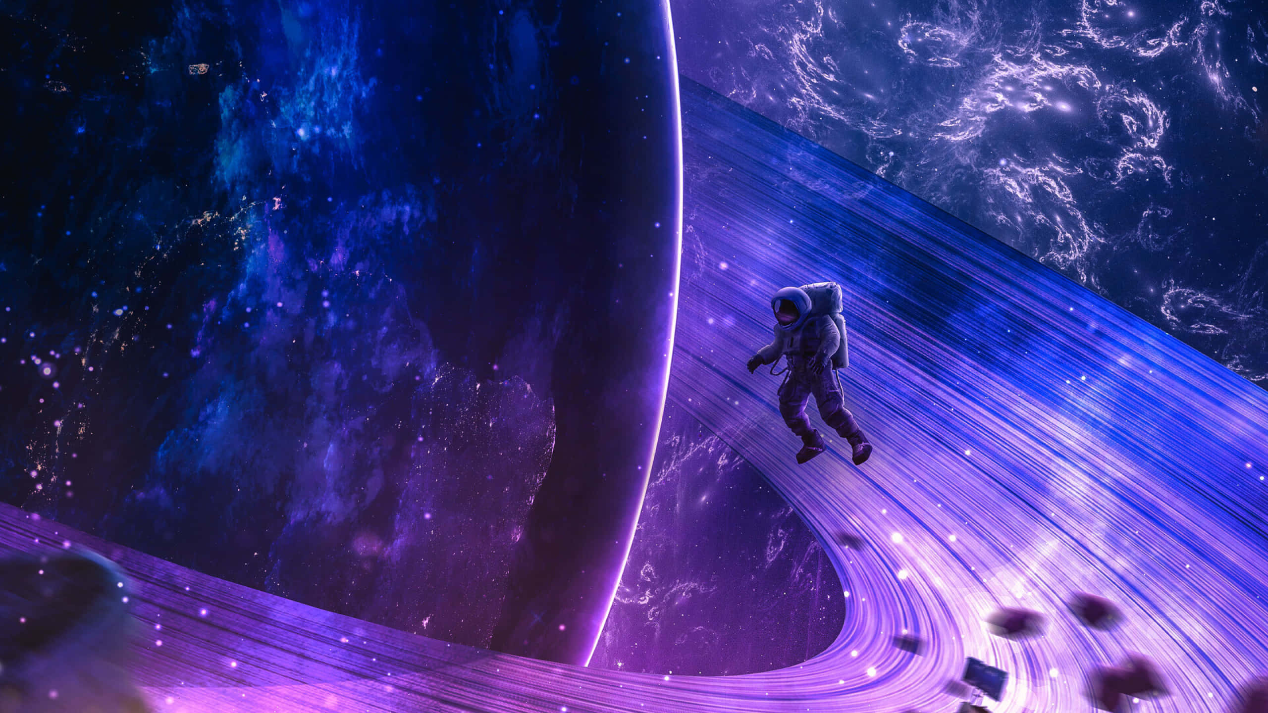 astronaut, spaceship, cosmic tunnel, 2K Desktop Wallpaper
