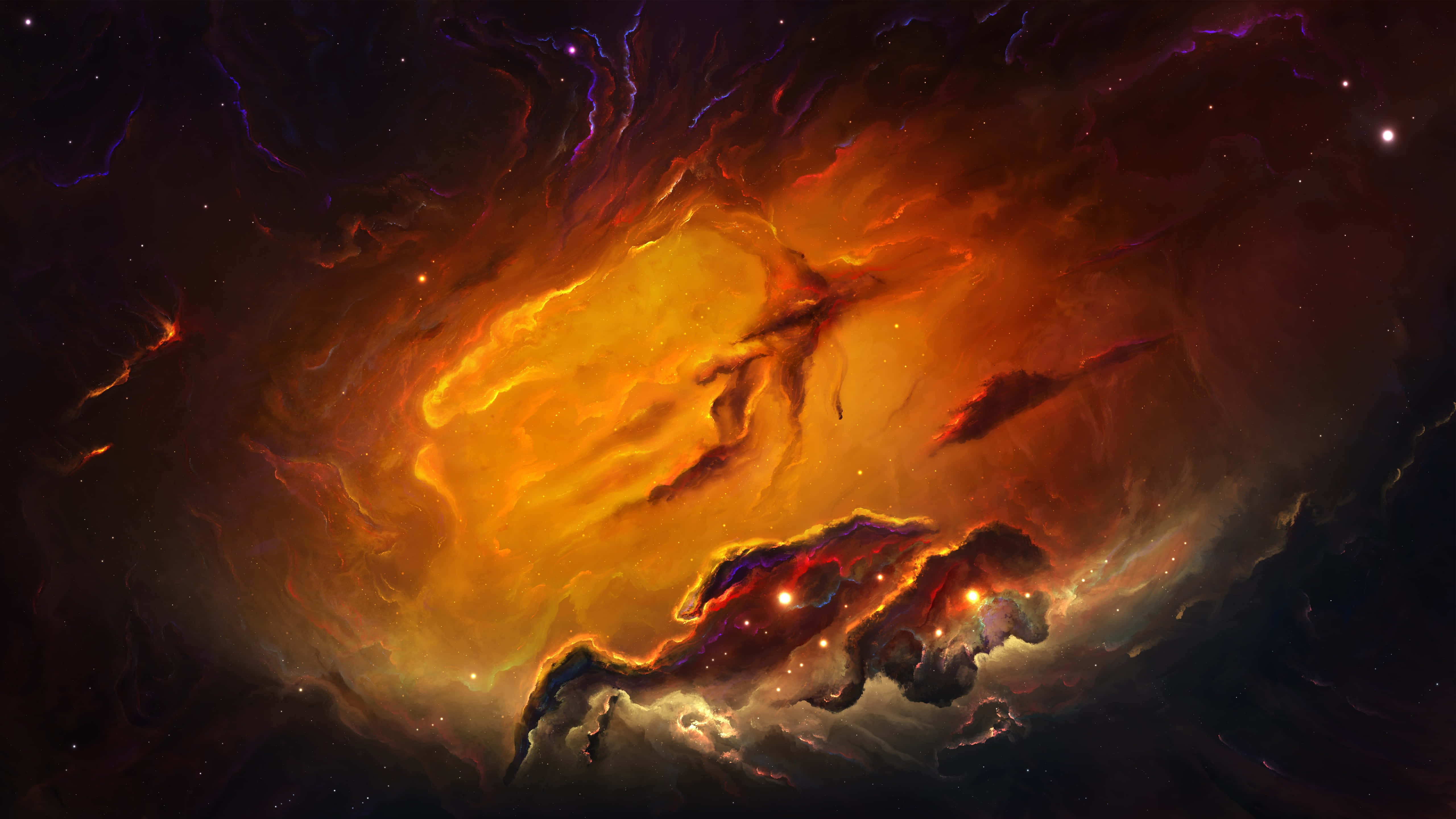 orange desktop, spaceship, cosmic nebula, 5K Desktop Wallpaper