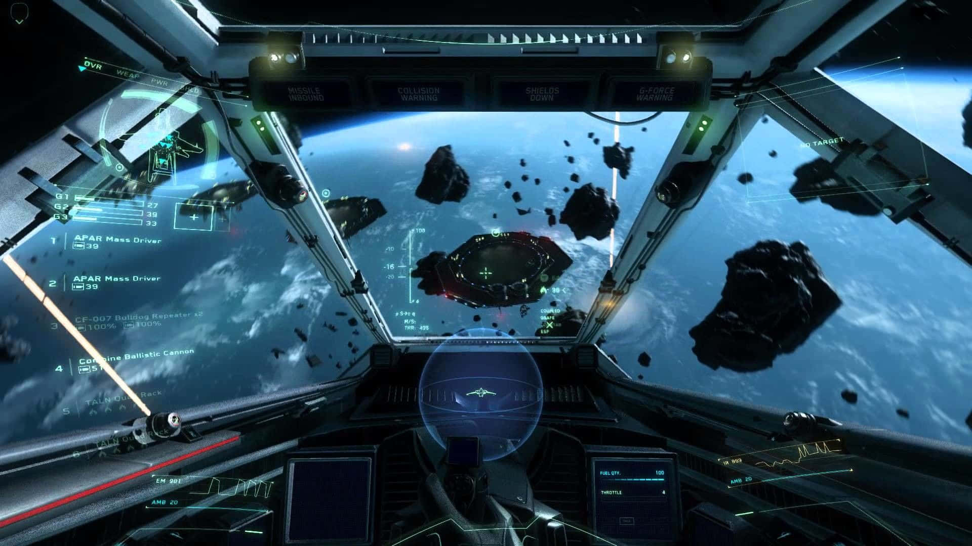 futuristic space cockpit, space station, floating asteroids, Full HD Desktop Wallpaper