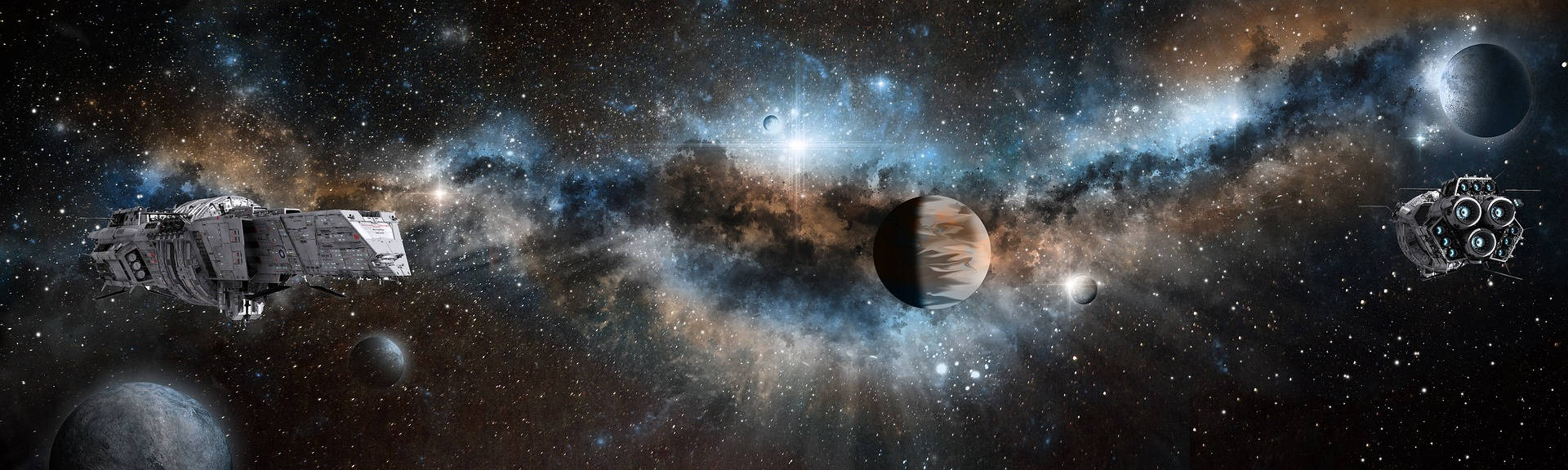 futuristic spaceships, cosmic nebula, glowing stars, Full HD Desktop Wallpaper