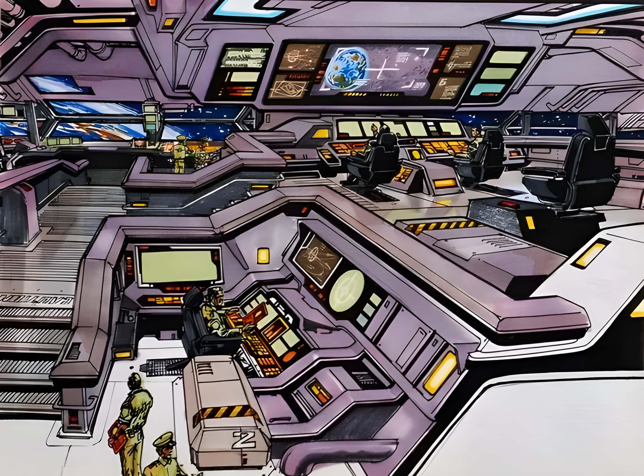 Retro Futurism Space Shuttle, purple and orange panels, glowing screens, Full HD Desktop Wallpaper