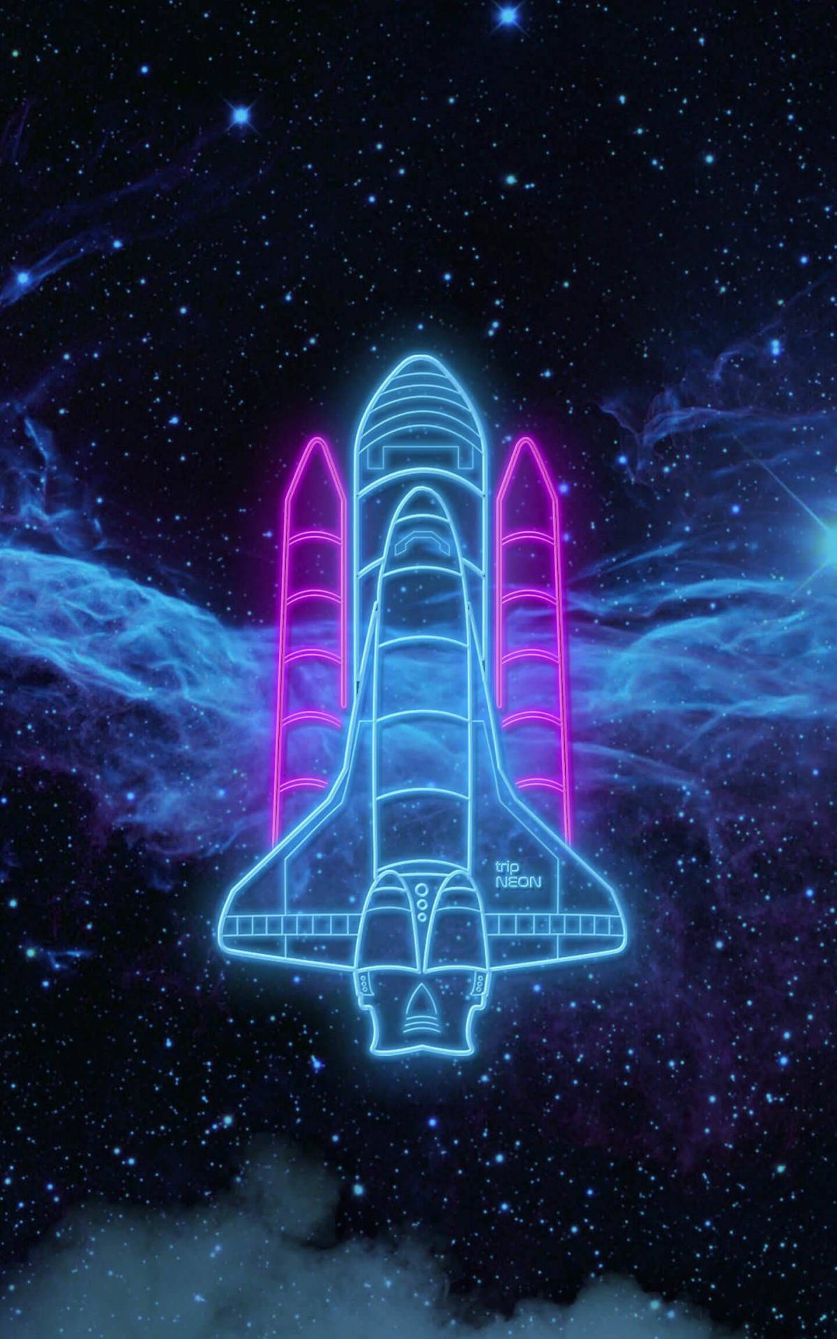 neon blue, pink, space shuttle, Full HD Phone Wallpaper