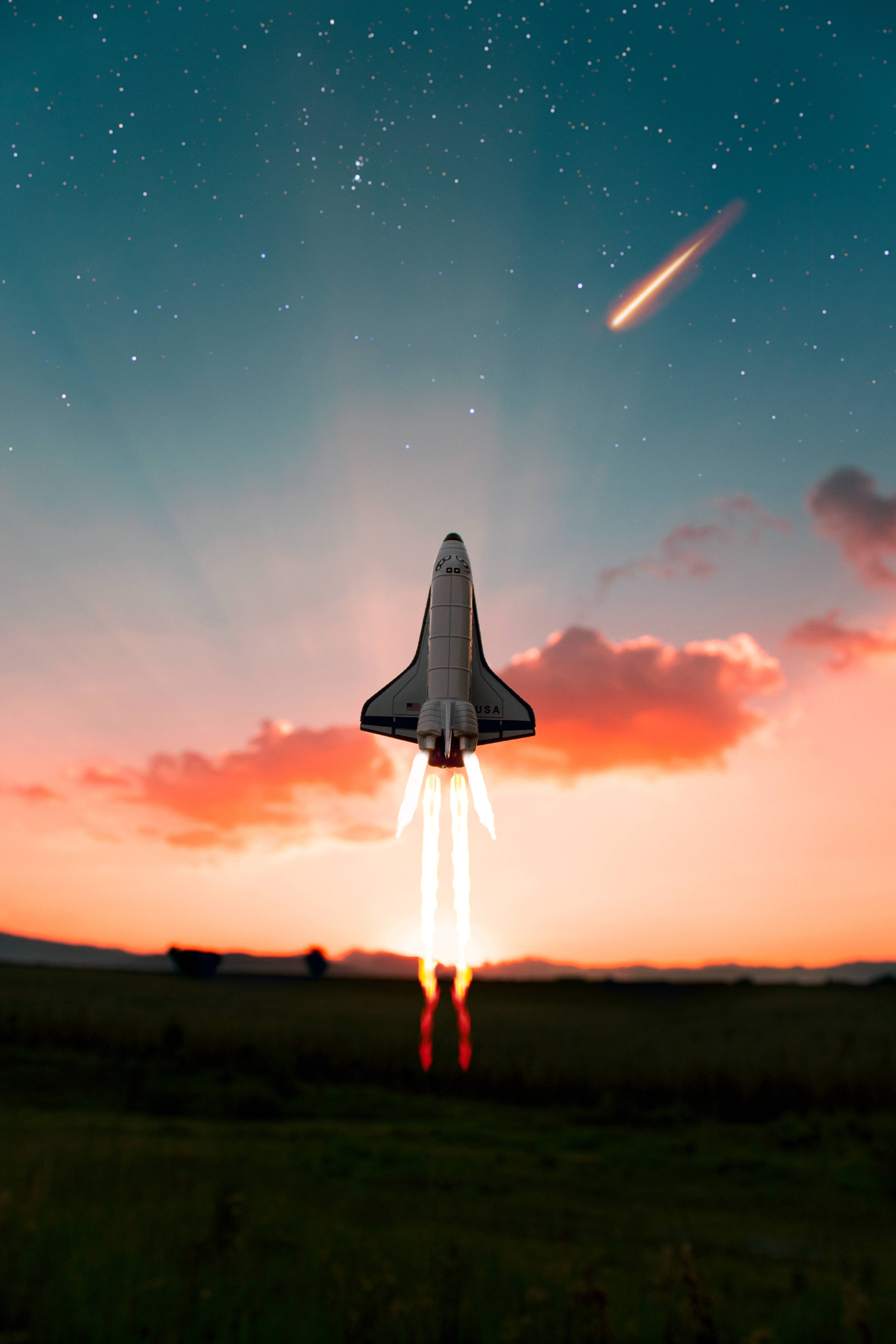 SpaceX Starship, sunset, fiery engines, 5K Phone Wallpaper