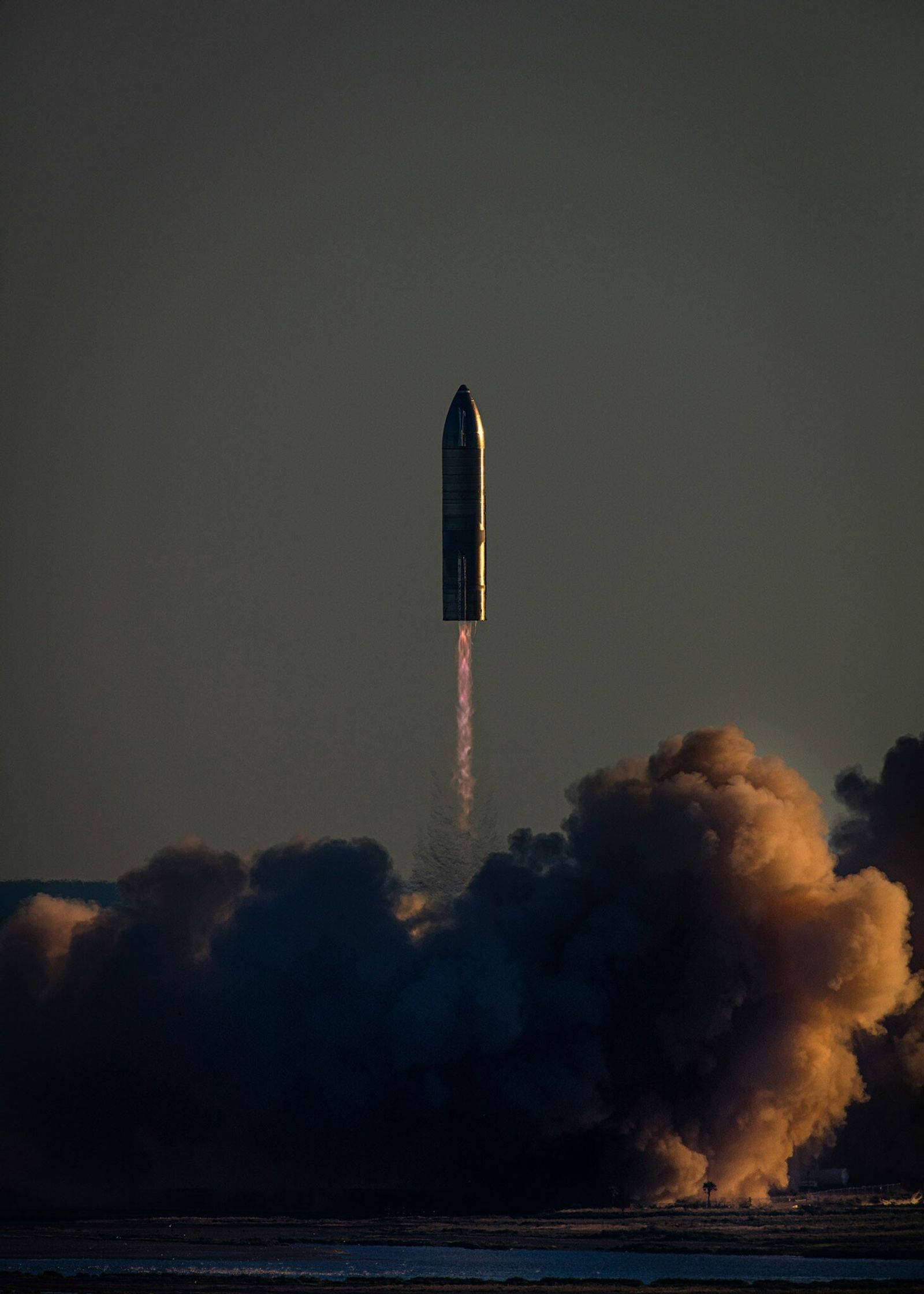 SpaceX Starship, twilight sky, fiery exhaust, Full HD Phone Wallpaper
