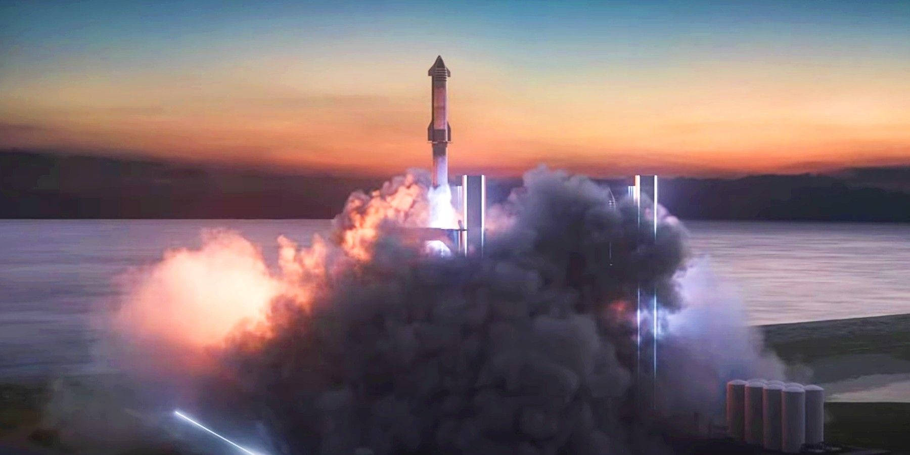 Spacex Starship, sunset, water, HD Desktop Wallpaper