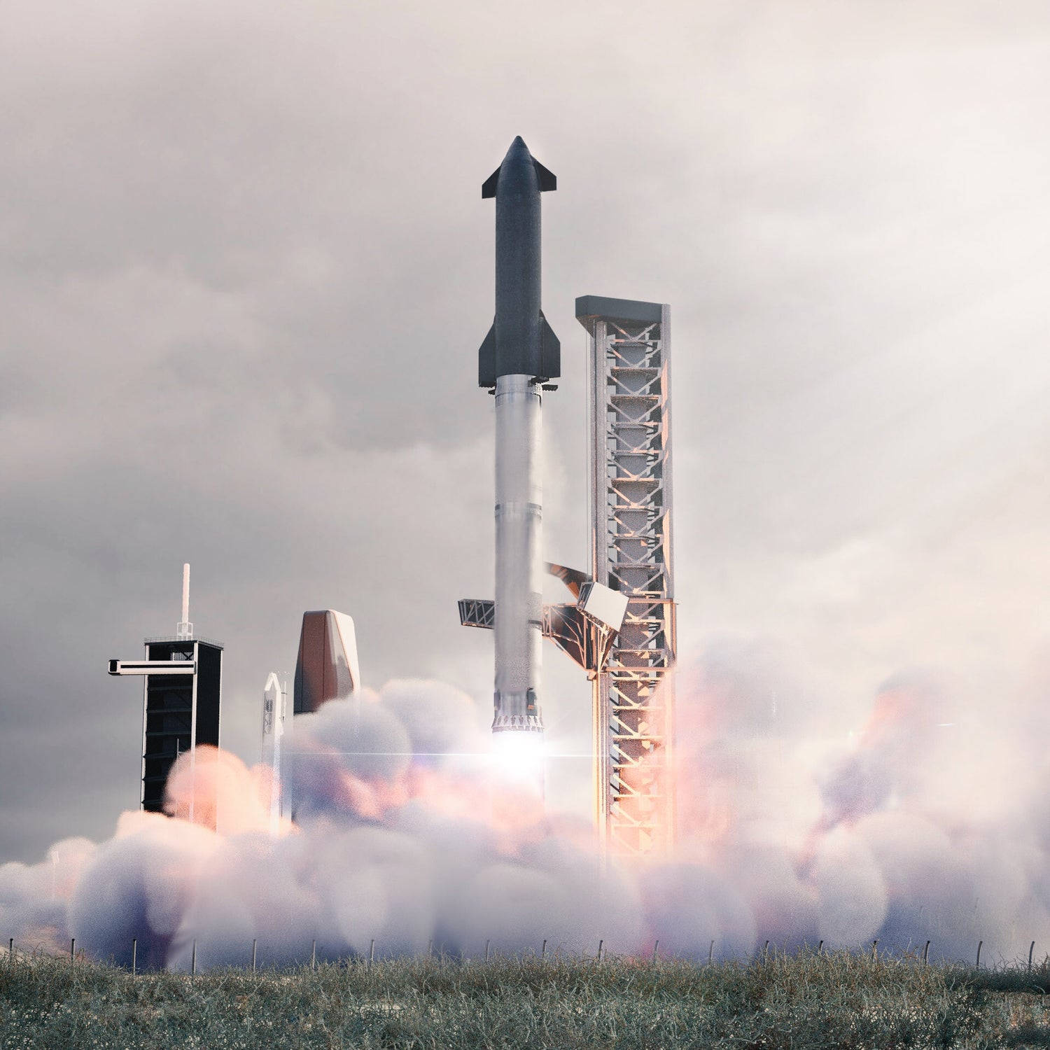 SpaceX Starship, launchpad, fiery exhaust, HD Desktop Wallpaper
