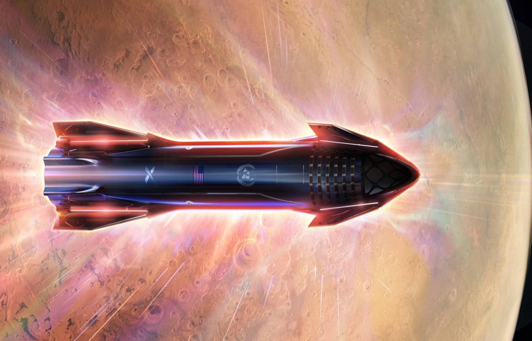 SpaceX Starship, black rocket, glowing engines, HD Desktop Wallpaper