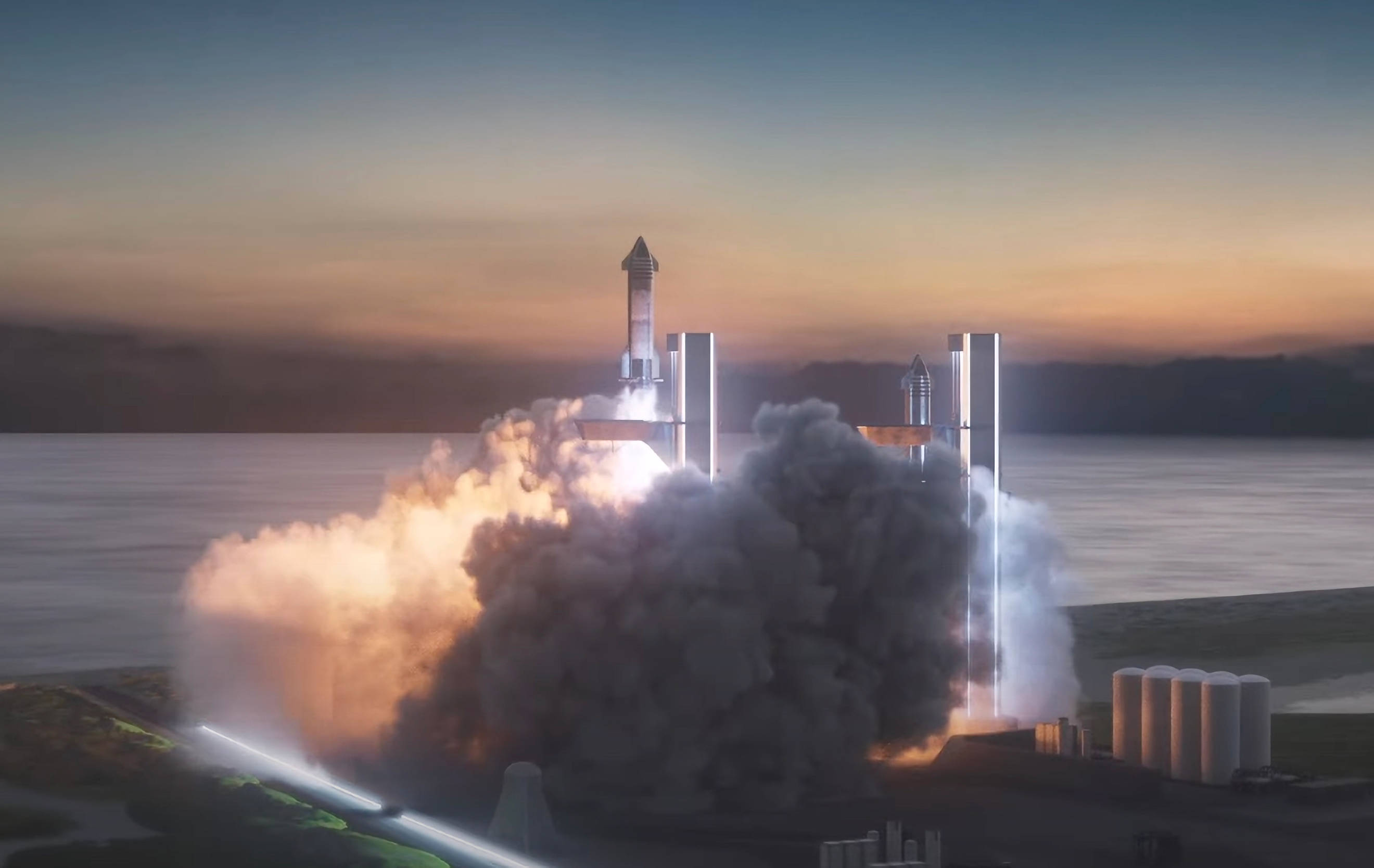 Spacex Starship, sunset, water, 2K Desktop Wallpaper