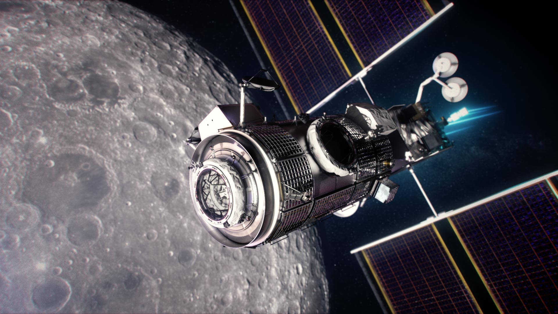 Spacex Starship, cratered moon, solar panels, Full HD Desktop Wallpaper
