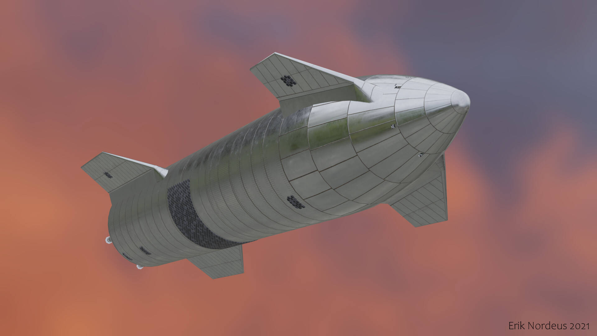 SpaceX Starship, sleek silver, fiery orange, Full HD Desktop Wallpaper