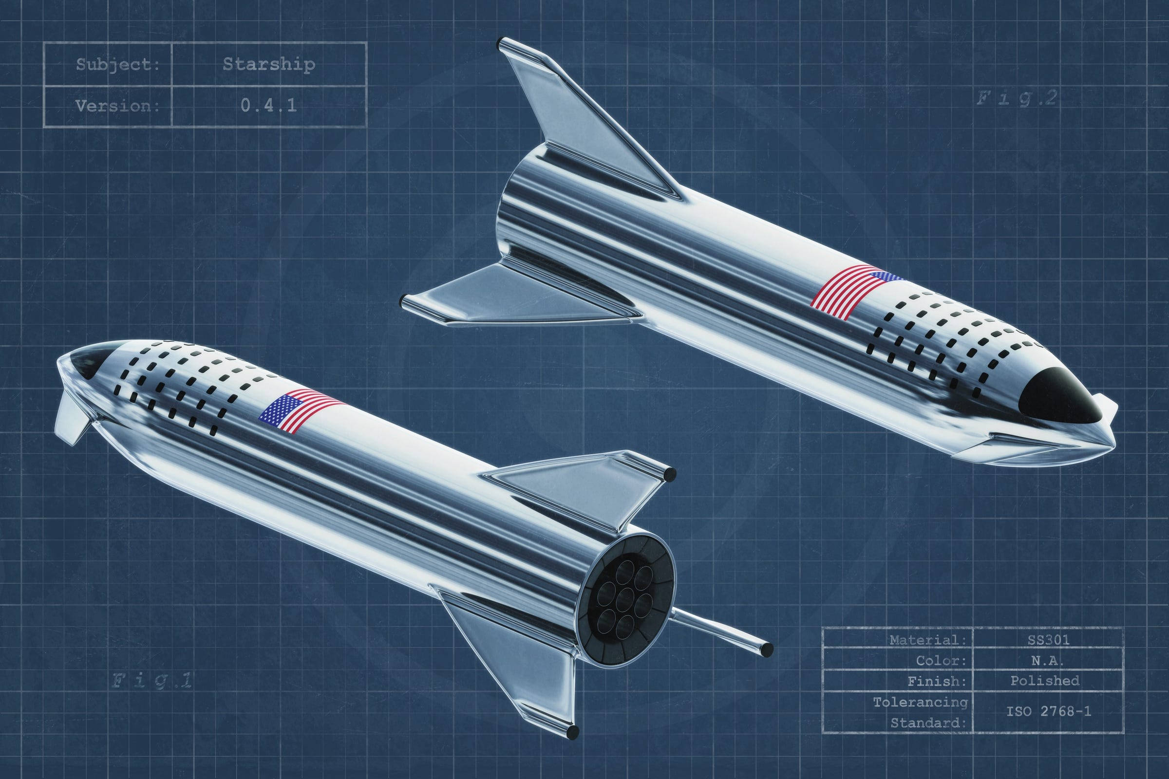 Spacex Starship, American flags, blue engineering blueprint background, Full HD Desktop Wallpaper