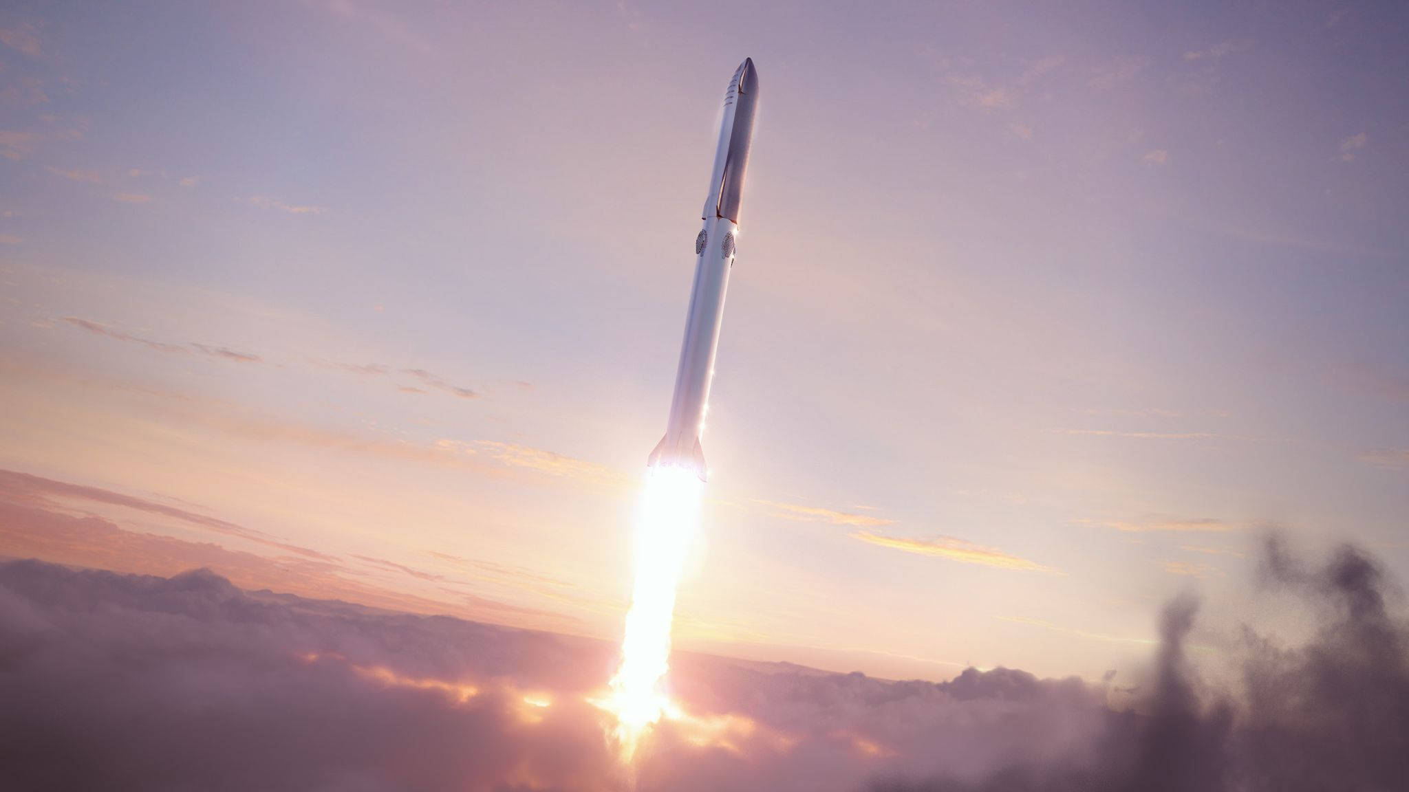 SpaceX Starship, sunrise, clouds, Full HD Desktop Wallpaper