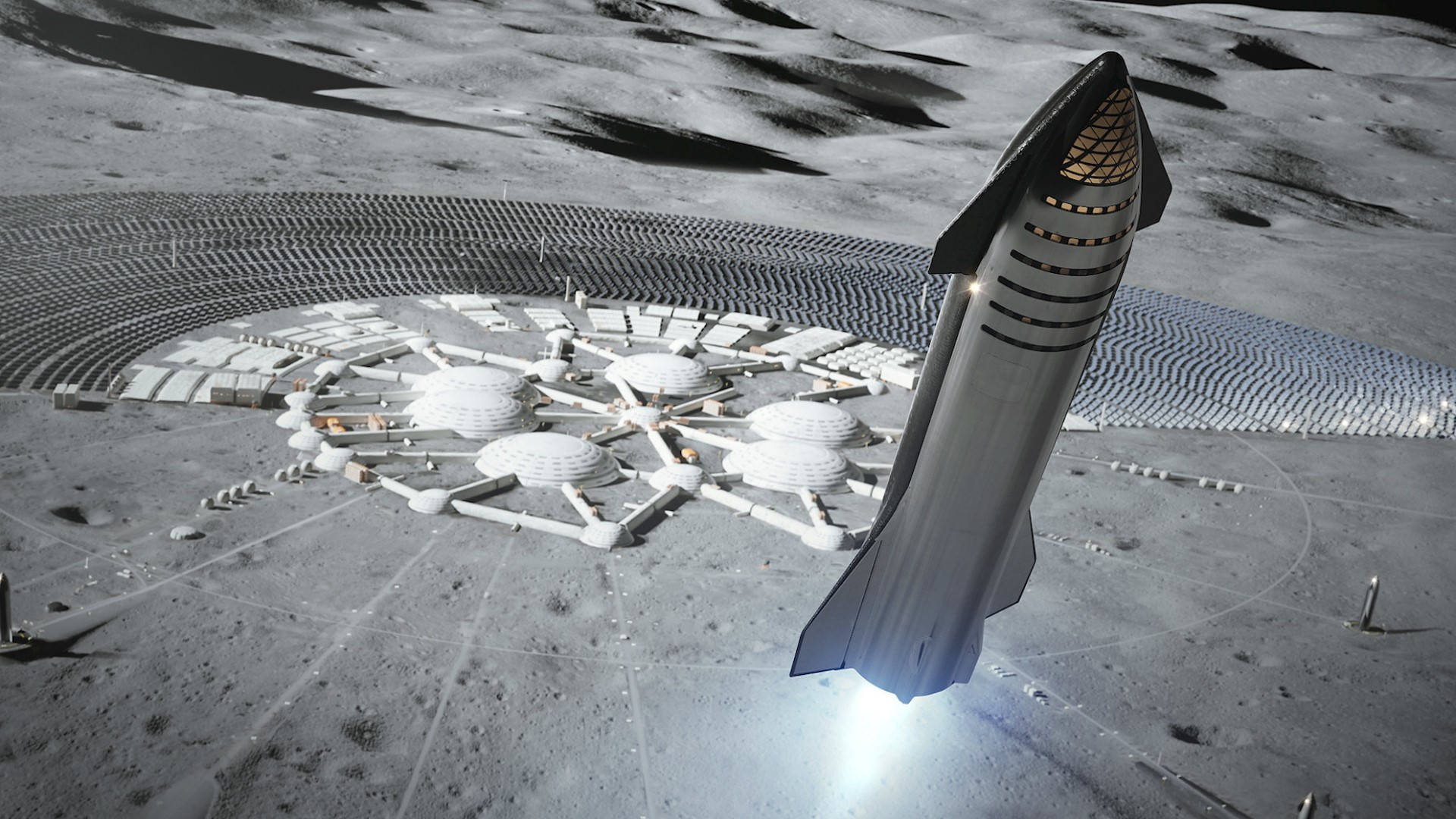 Spacex Starship, lunar colony, domed habitats, Full HD Desktop Wallpaper