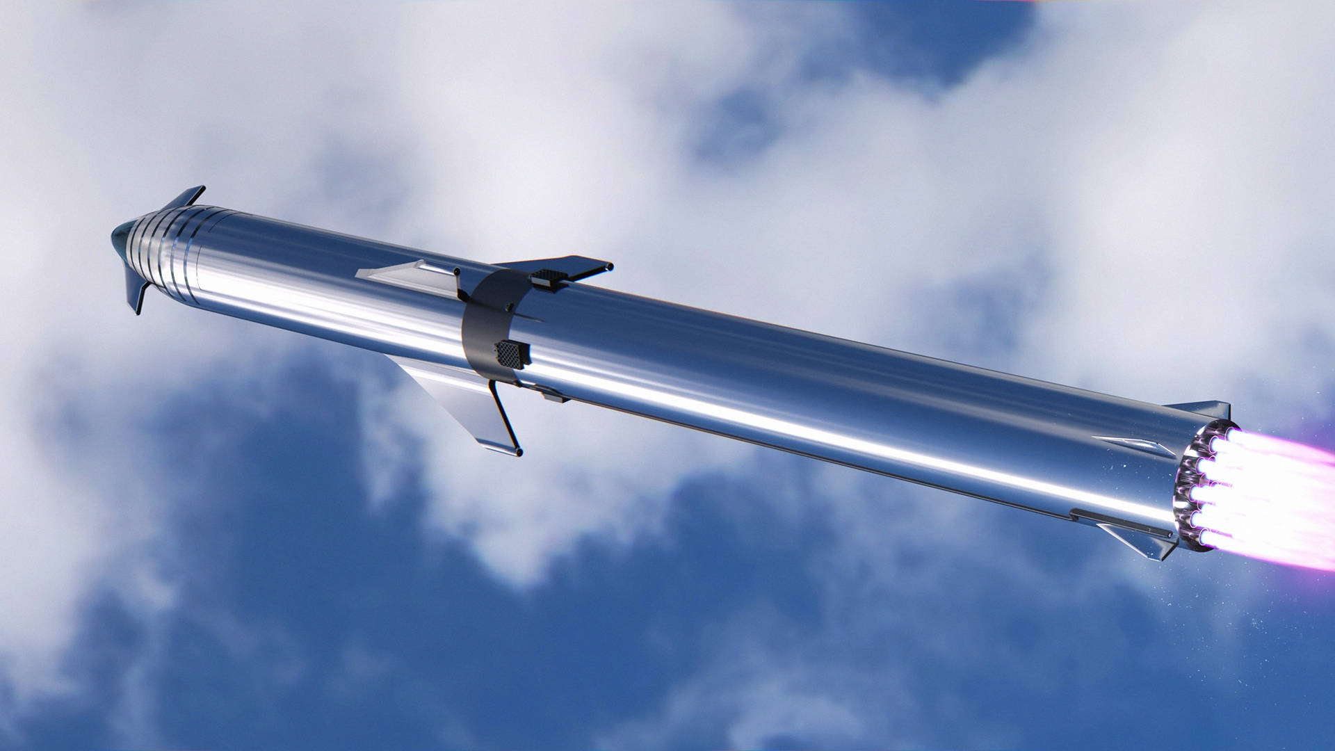 Spacex Starship, silver, blue sky, Full HD Desktop Wallpaper