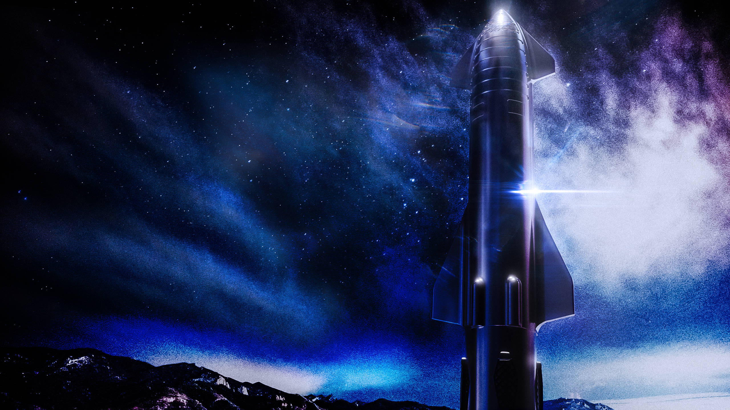 Spacex Starship, black, mountain peak, 2K Desktop Wallpaper