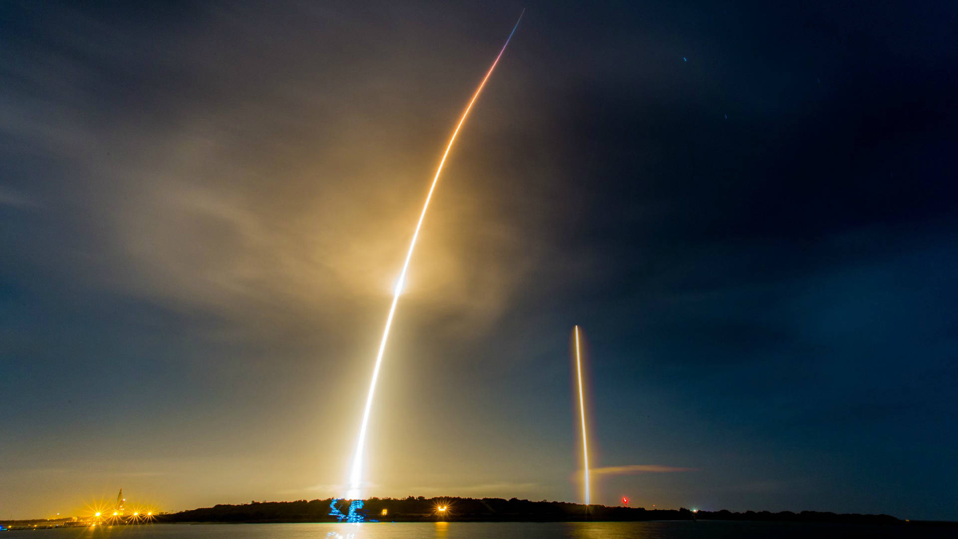 SpaceX, rocket, night, Full HD Desktop Wallpaper